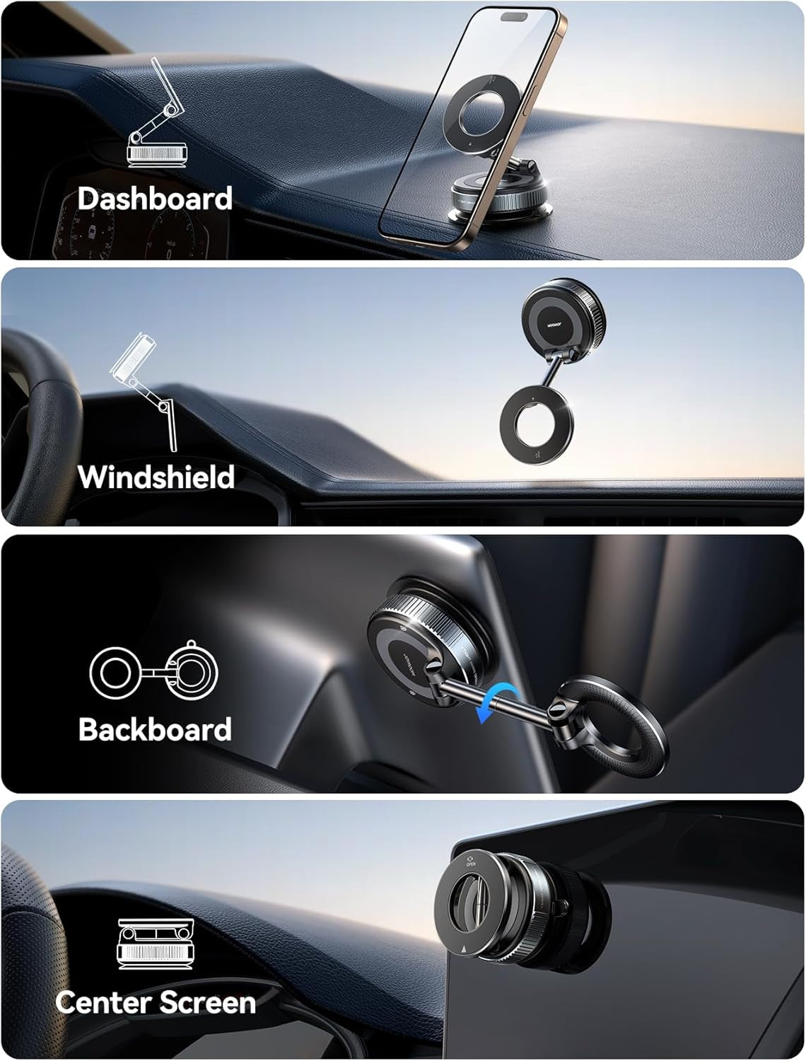 Magsafe Suction Cup Phone Mount, Vacuum Magnetic Phone Holder for Car, 360° Metal Strut Magsafe Car Mount for Iphone 16 Pro Max Plus/Iphone 15 14 13 12 & Android Magsafe Case, Dark Blue