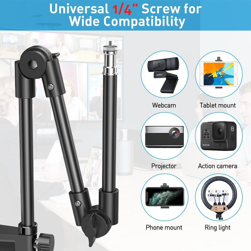 Webcam Stand Camera Mount with Phone Holder, 22 Inch Foldable Flexible Gooseneck Cell Phone Clamp & Table Projector Mount, for Logitech C922 C930E C920S C920 C960 Brio 4K, Gopro Hero 8 7 6 5