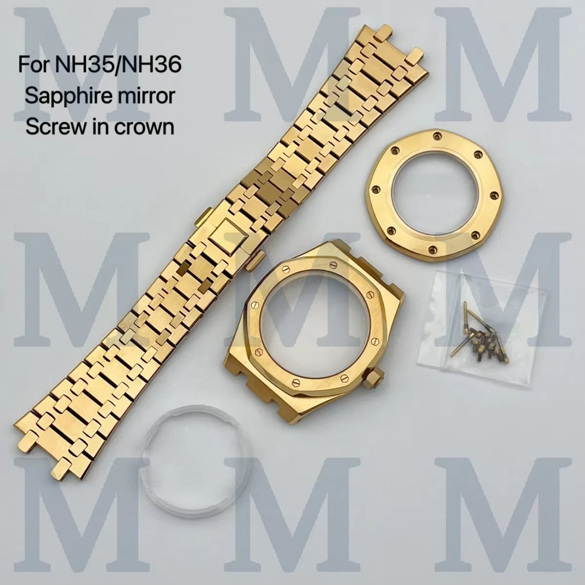 41Mm NH35 Case 31.8Mm Dial Pointers Gold Plated Stainless Steel Strap Bracelet for OAK NH35 Movement Assembly Watch Accessories