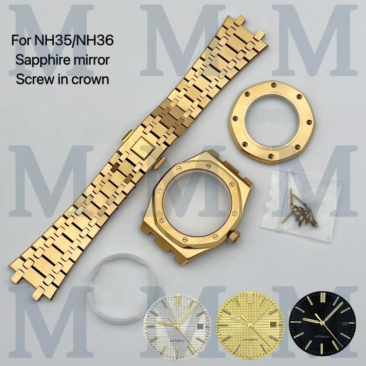 41Mm NH35 Case 31.8Mm Dial Pointers Gold Plated Stainless Steel Strap Bracelet for OAK NH35 Movement Assembly Watch Accessories