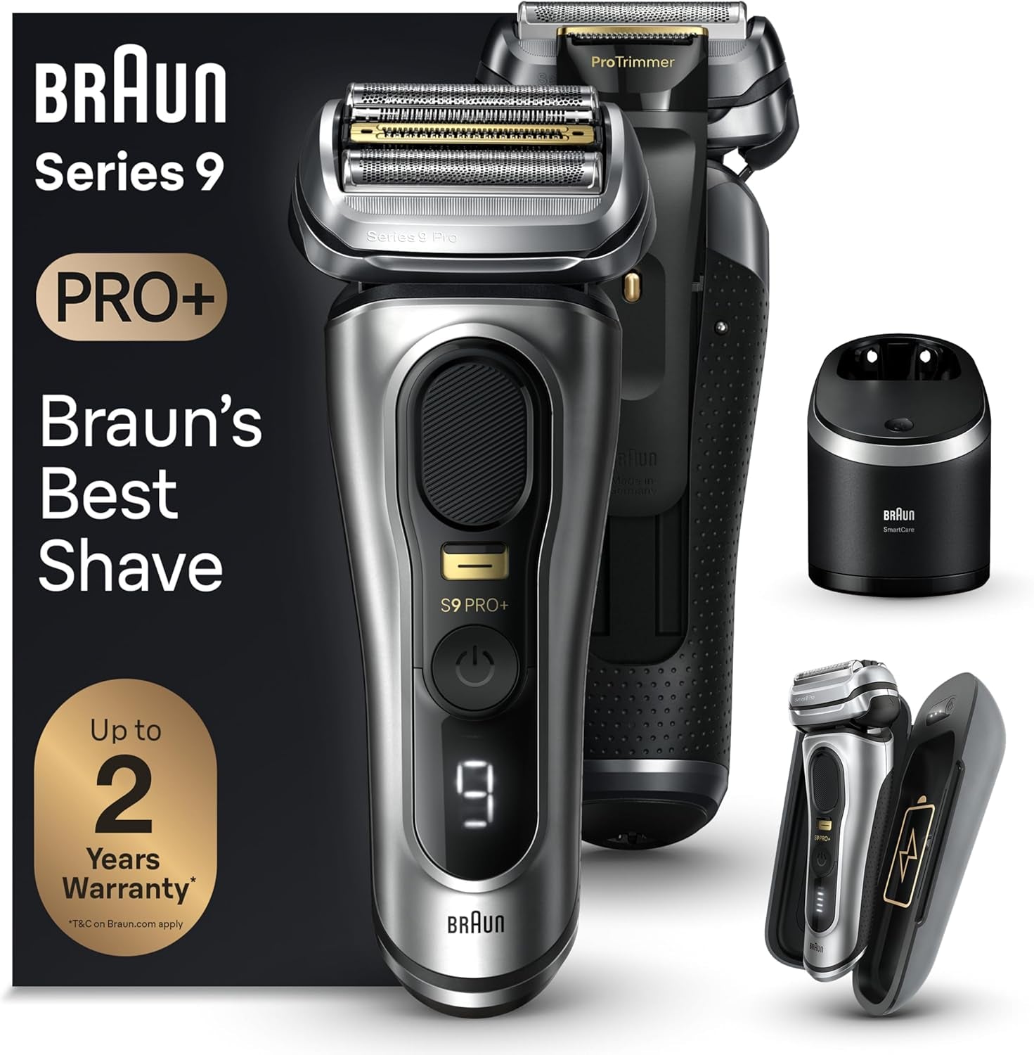 Series 9 PRO+ 9577Cc Electric Razor for Men, 5 Pro Shave Elements & Precision Long Hair Trimmer, 6In1 Smartcare Center, Powercase for Mobile Charging, Wet & Dry, 60Min Battery Runtime