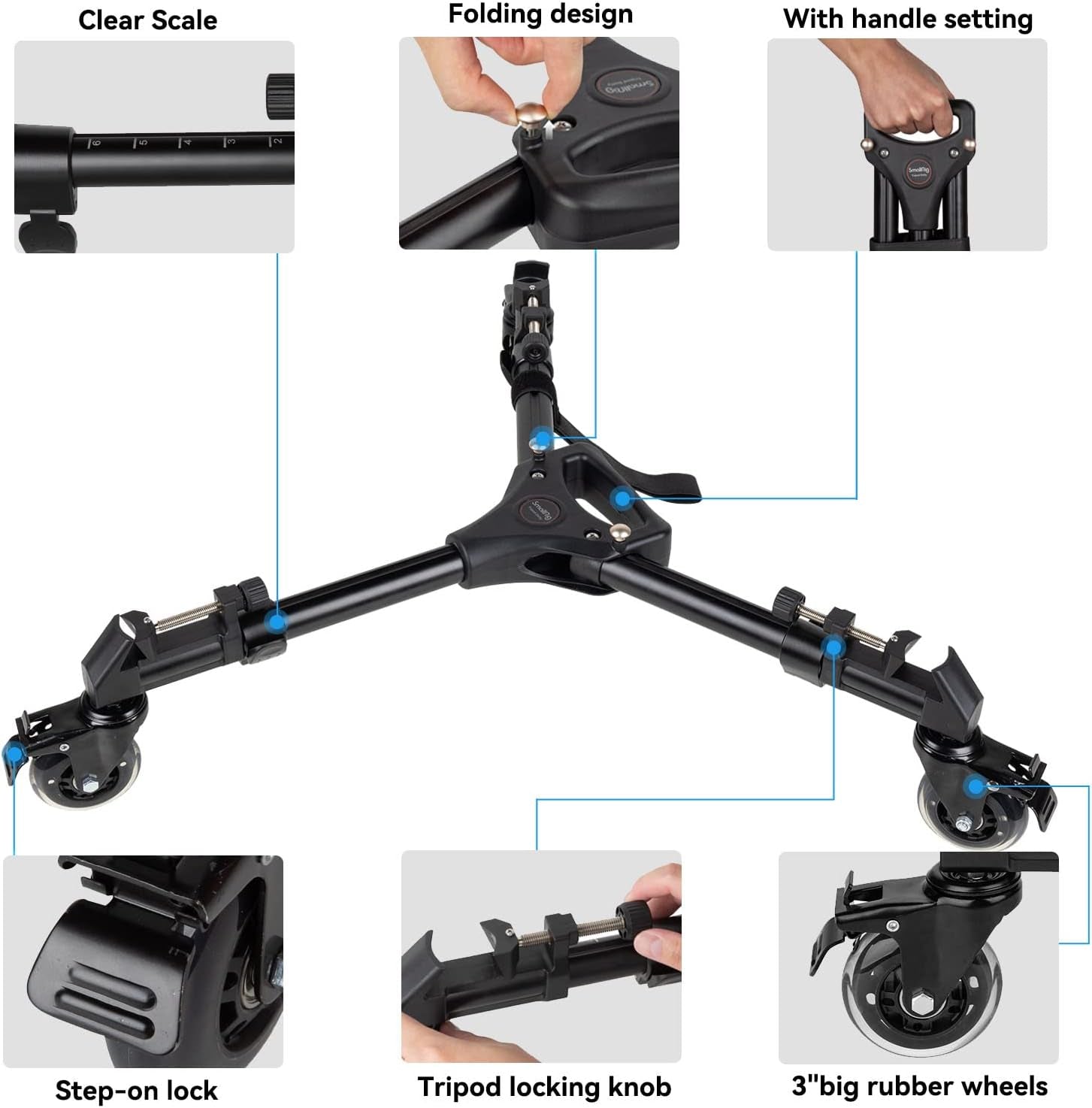 Universal Photography Tripod Dolly, Heavy Duty with 3" Rubber Wheels, Adjustable Legs and Carry Bag, 33 Lbs Capacity Tripod Wheels for Canon for Sony Cameras Camcorder Video Lighting- 3986