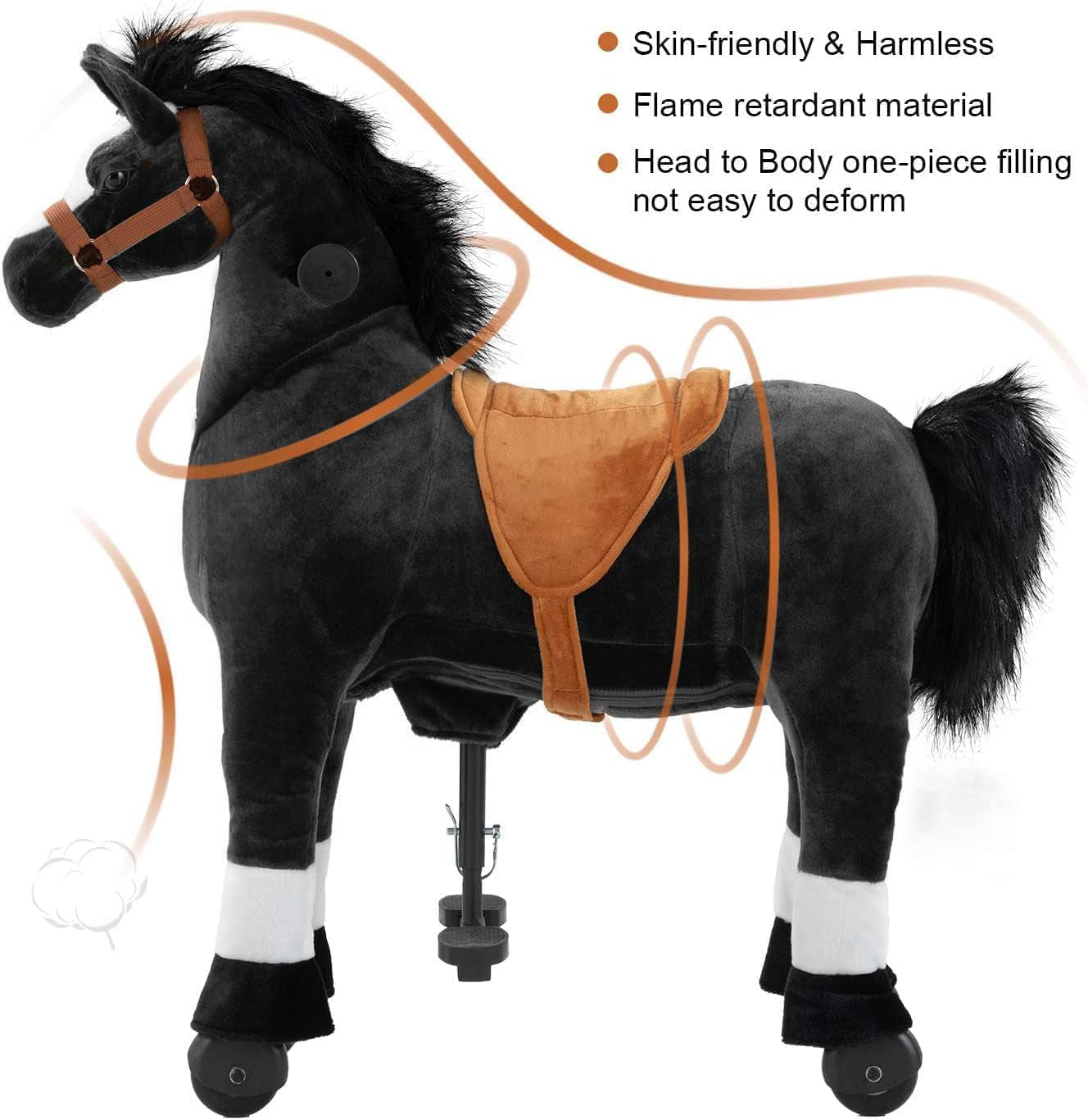 Ride on Horse for Kids, (41.33'' Height) Horse Ride on Toy, Riding Horse Rider Mechanical Walking Action Plush Animal for 7 Years Old to Adult, No Battery or Electricity, Max Load 187 LBS - BK