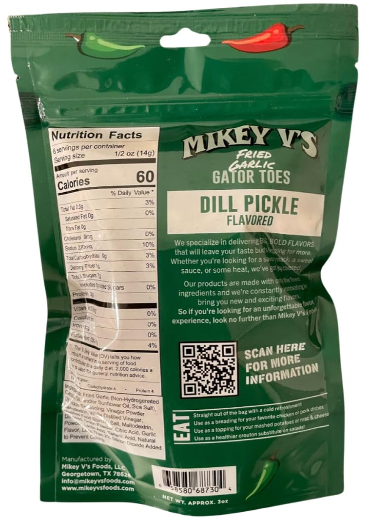 Dill Pickle "Gator Toes", Deep Fried Garlic Snacks, 3.9Oz.