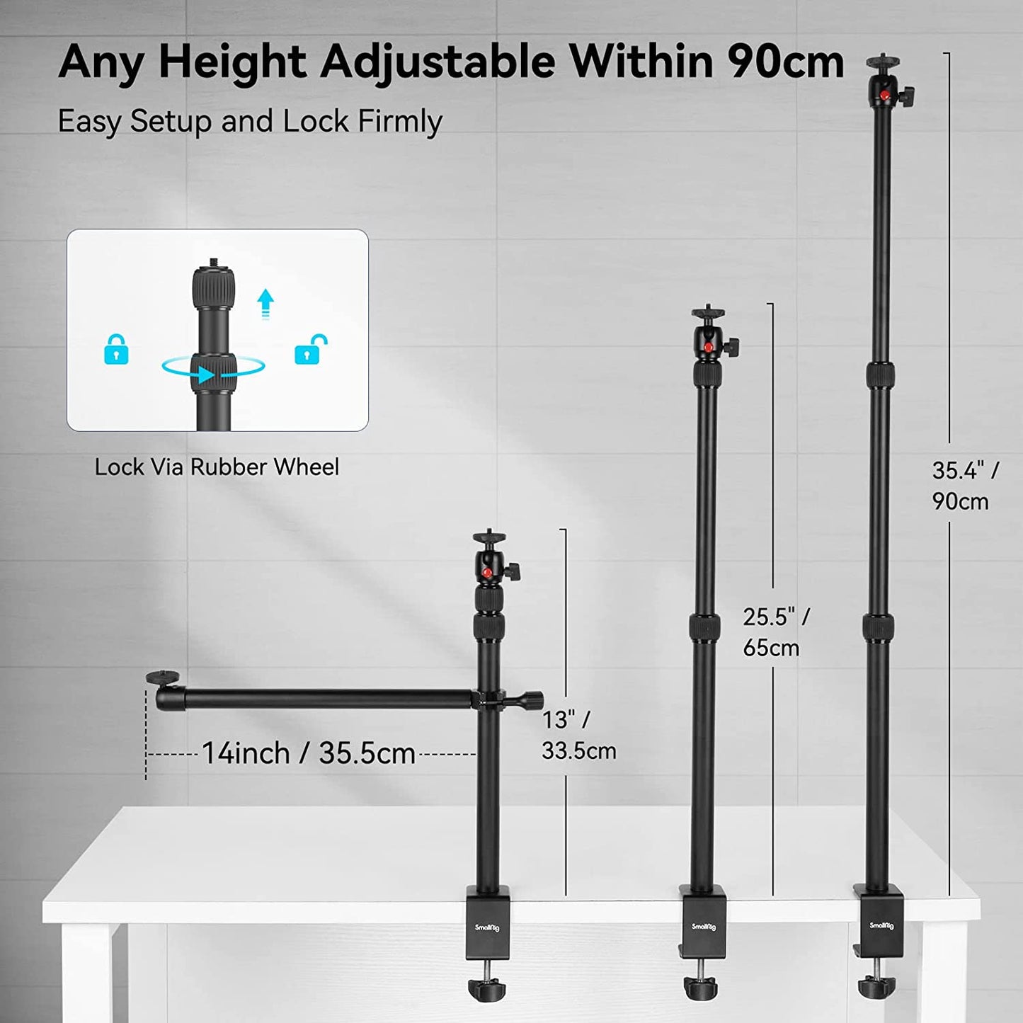 Camera Desk Mount Table Stand with Magic Arm and 1/4" Ball Head, 13"-35.4" Adjustable Light Stand, Tabletop C Clamp for DSLR Camera, Ring Light, Live Streaming, Photo Video Shooting - 3992