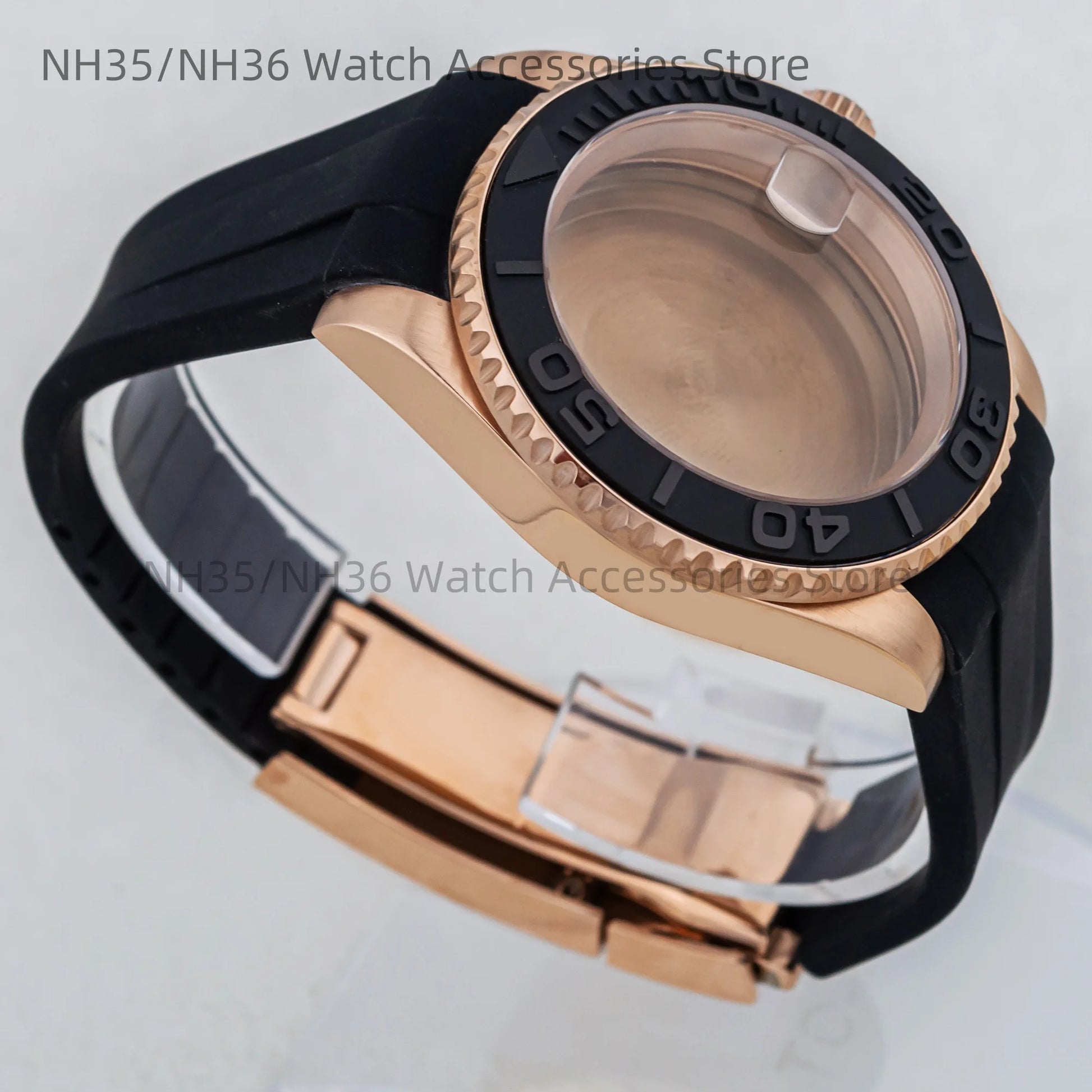 40Mm Rose Gold Watch Case Ceramic Bezel Sapphire Glass Stainless Steel for NH35 Nh36 Nh34 Automatic Movement Yacht-Master Case