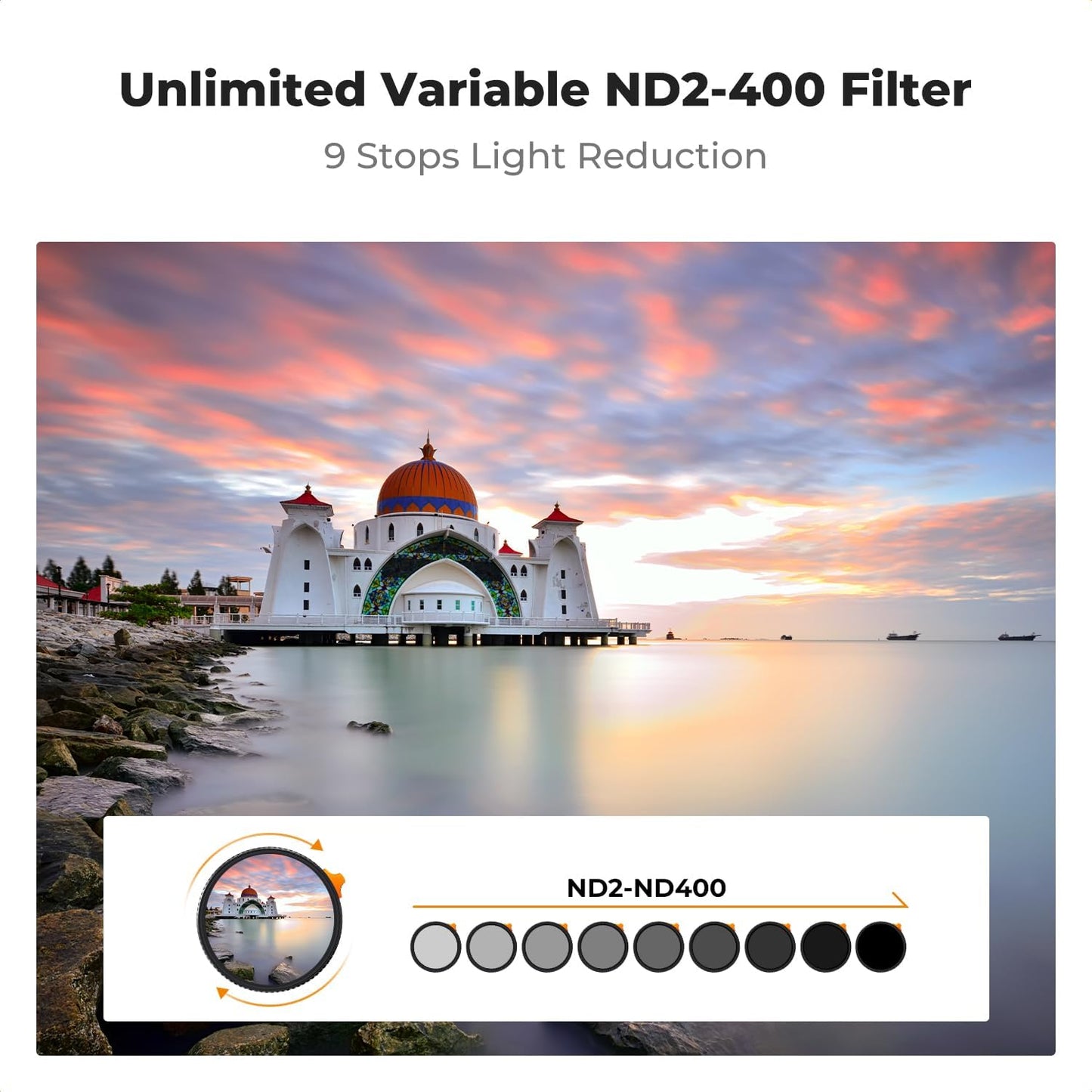 72Mm Putter Variable ND Filter ND2-ND400 (1-9 Stops) 28 Multi-Layer Coatings Import AGC Glass Adjustable Neutral Density Filter for Camera Lens (Nano-X Series)