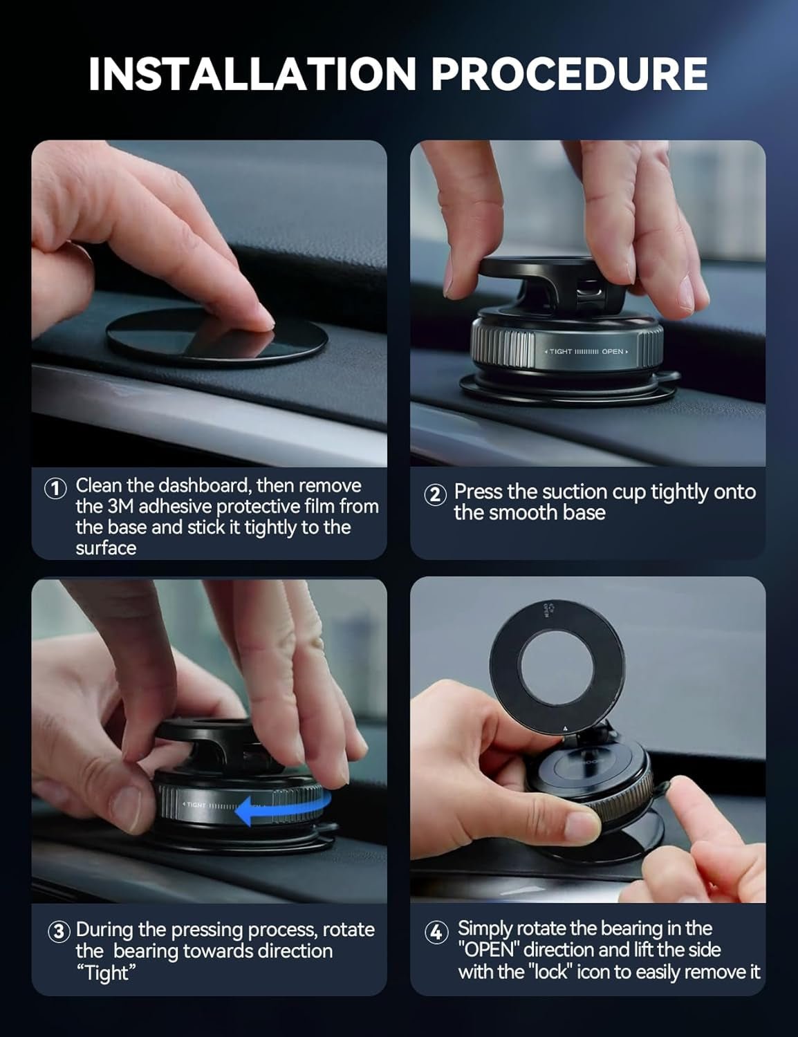 Magsafe Suction Cup Phone Mount, Vacuum Magnetic Phone Holder for Car, 360° Metal Strut Magsafe Car Mount for Iphone 16 Pro Max Plus/Iphone 15 14 13 12 & Android Magsafe Case, Dark Blue