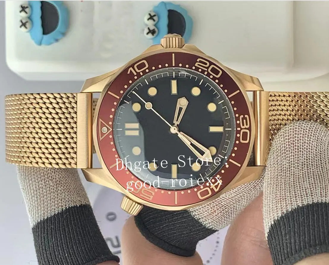 42Mm Men'S Bronze Watches Men Vsf Automatic Cal.8806 Movement Vs Aluminum Bezel Dial Watch Sbf Mesh Gold Burgundy Bracelet Diver 300M Luminous Wristwatches