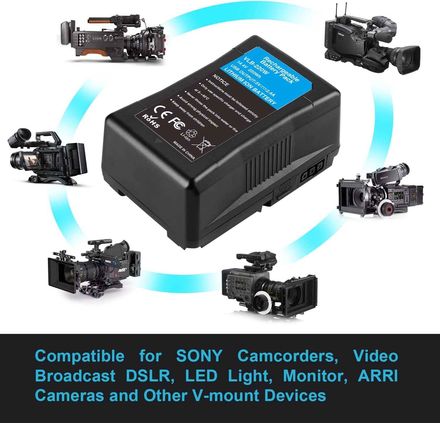 220Wh 15000Mah V Mount Battery/Dtap Battery with D-TAP DC USB Ports V Lock Battery for Sony Video Cameras Camcorders Broadcast LED Lights Monitors Replacement Brick for DSLR