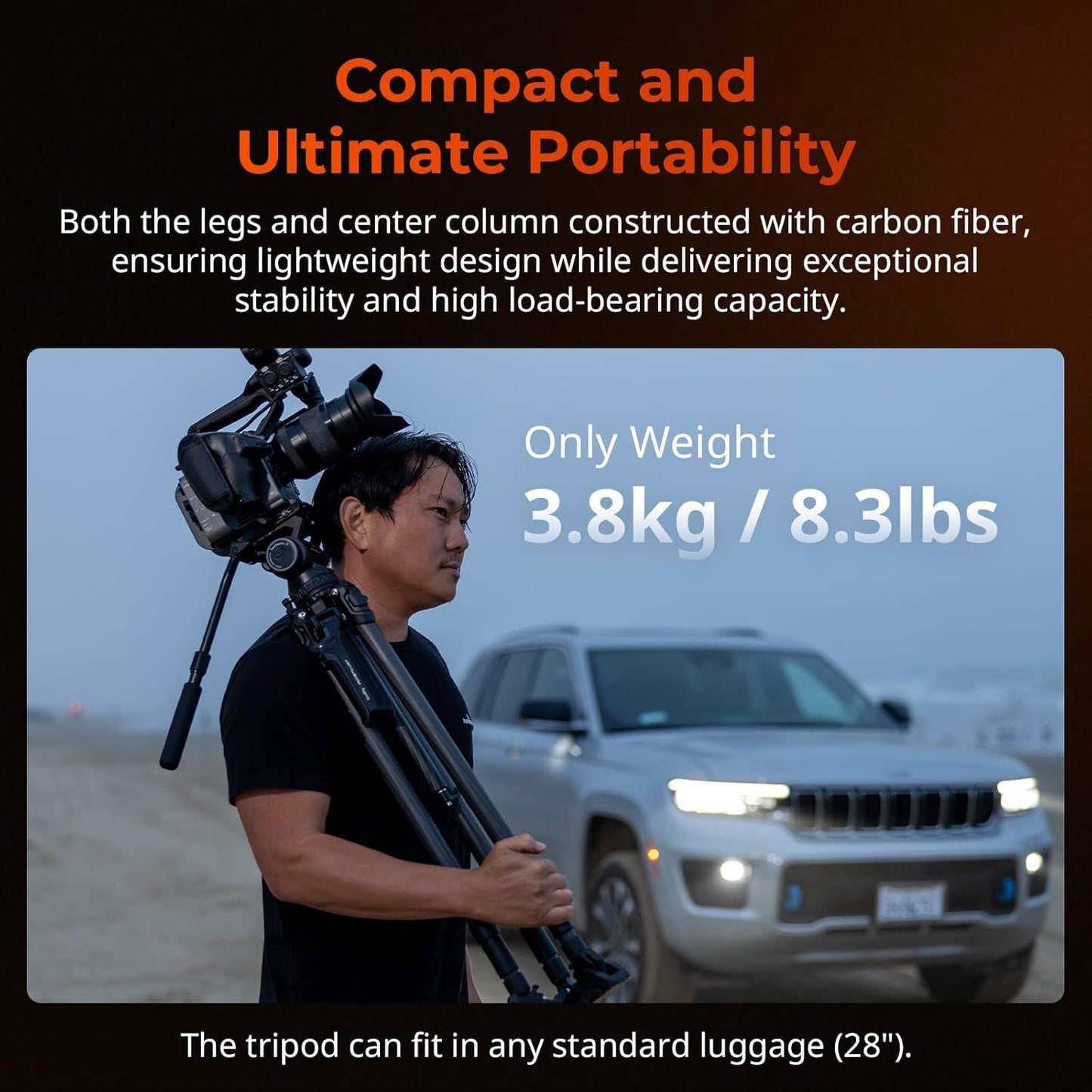 X Potato Jet Tribex Hydraulic Carbon Fiber Tripod, Fast Extend Camera Video Tripod with 4-Step Counterbalance Fluid Head, Step-Less Damping on Pan/Tilt, Load 13.2Lbs for Dslr(Standard Series)