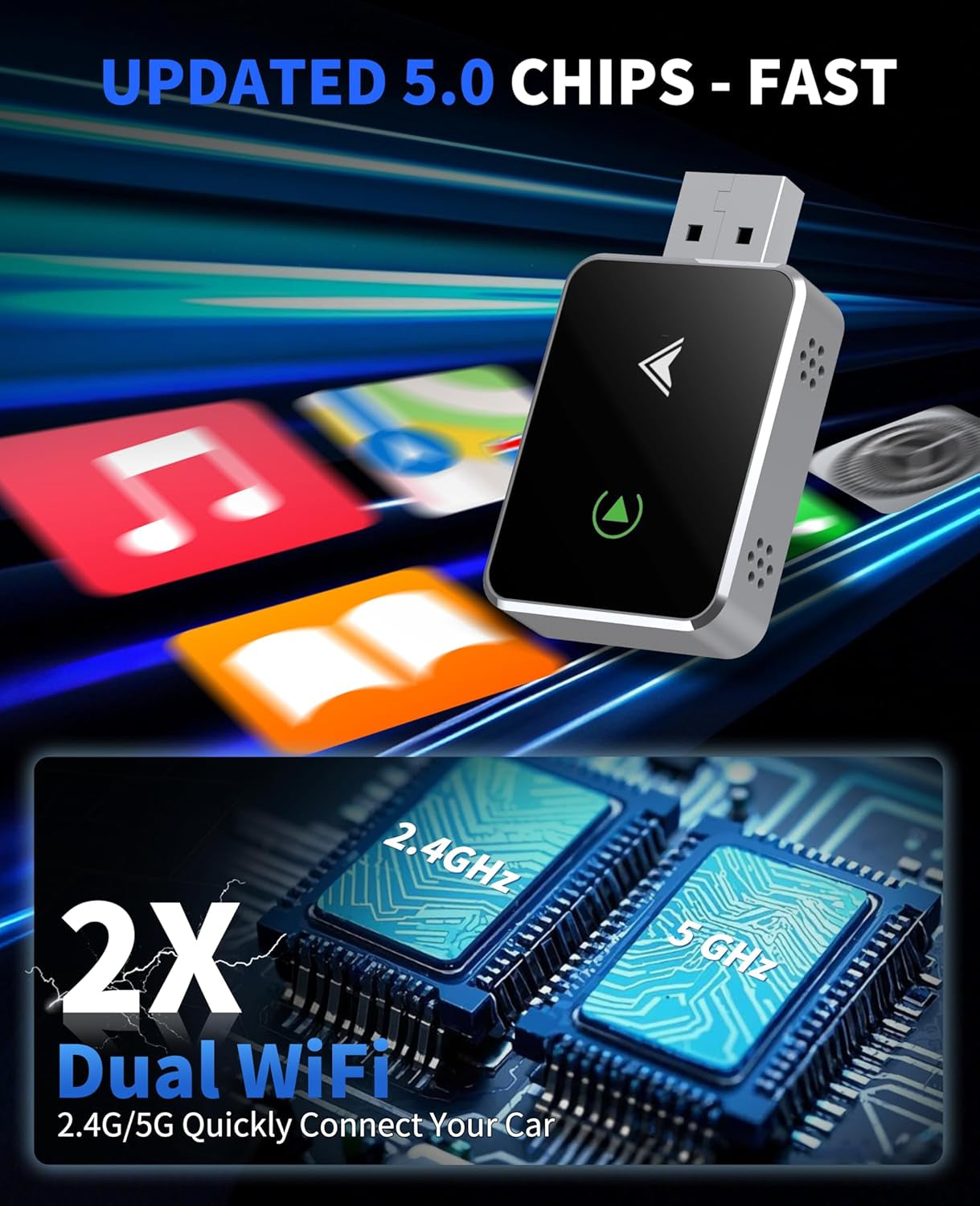 Wireless Carplay Adapter, 2025 Upgraded 2-In-1 Mini Size Carplay & Android Auto, Convert Wired to Wireless with USB & Usb-C/Type-C, Plug & Play, Stable Control & No Delay, with Iphone & Android