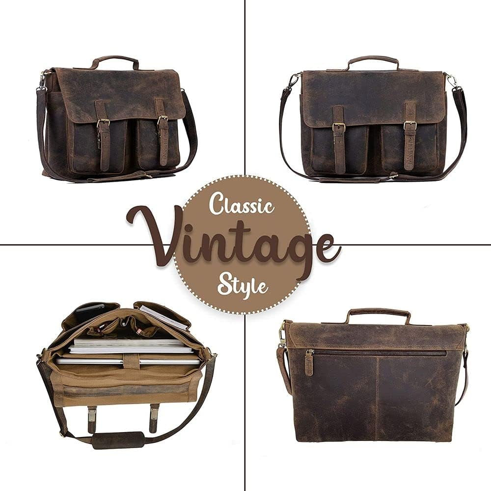 16 Inch Leather Briefcase Laptop Messenger Bags for Men and Women Best Office Satchel Bag