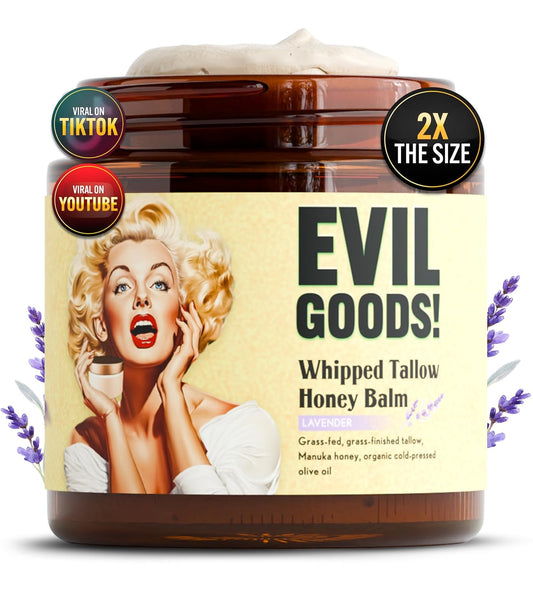 Whipped Beef Tallow and Manuka Honey Balm, 4Oz, Lavender, Grass Fed Grass Finished Organic Face Cream, Moisturizer, Body Lotion, Skin Care and Lip Balm (4 Oz, Lavender)