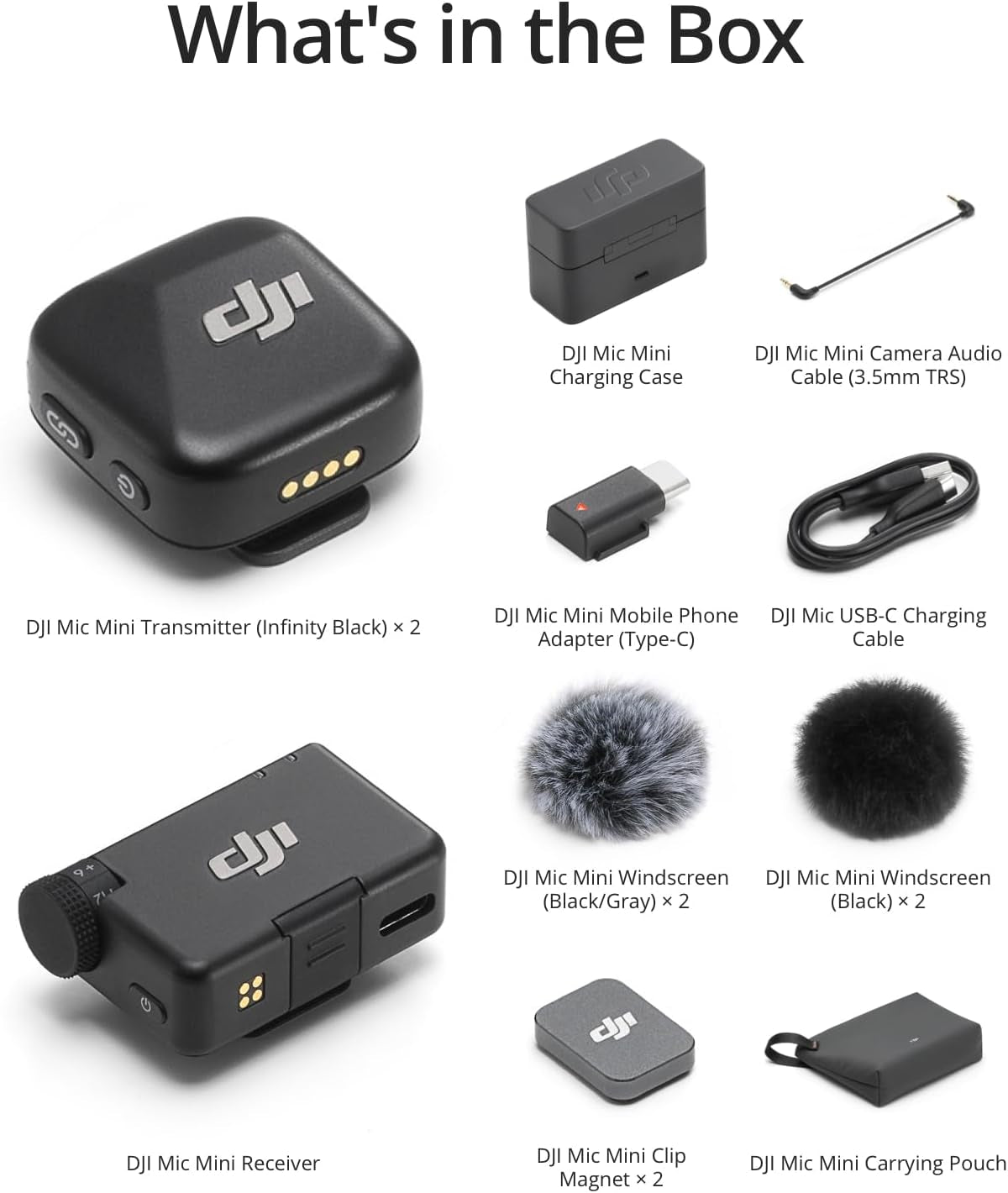 Mic Mini (2 TX + 1 RX + Charging Case), Wireless Microphone for Iphone/Camera/Android, Ultralight, Detail-Rich Audio, 48H Use, Noise Cancelling, Automatic Limiting, Vlog, Streaming