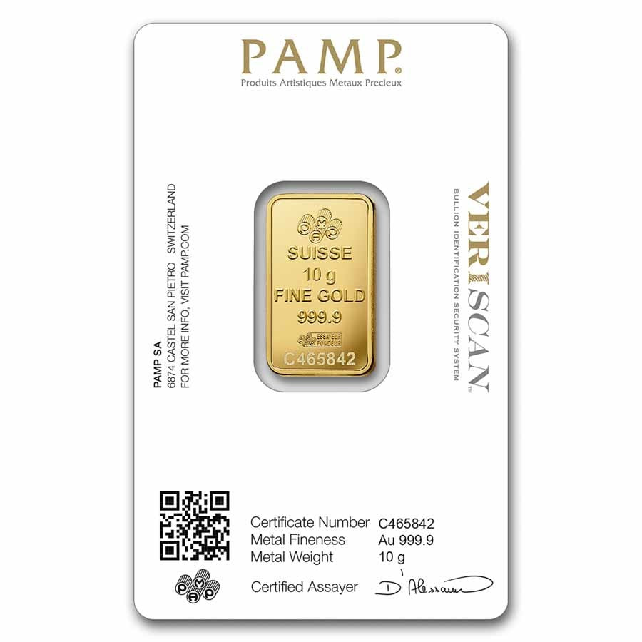 10 Gram Gold Bar - PAMP Lady Fortuna Veriscan® (In Assay)