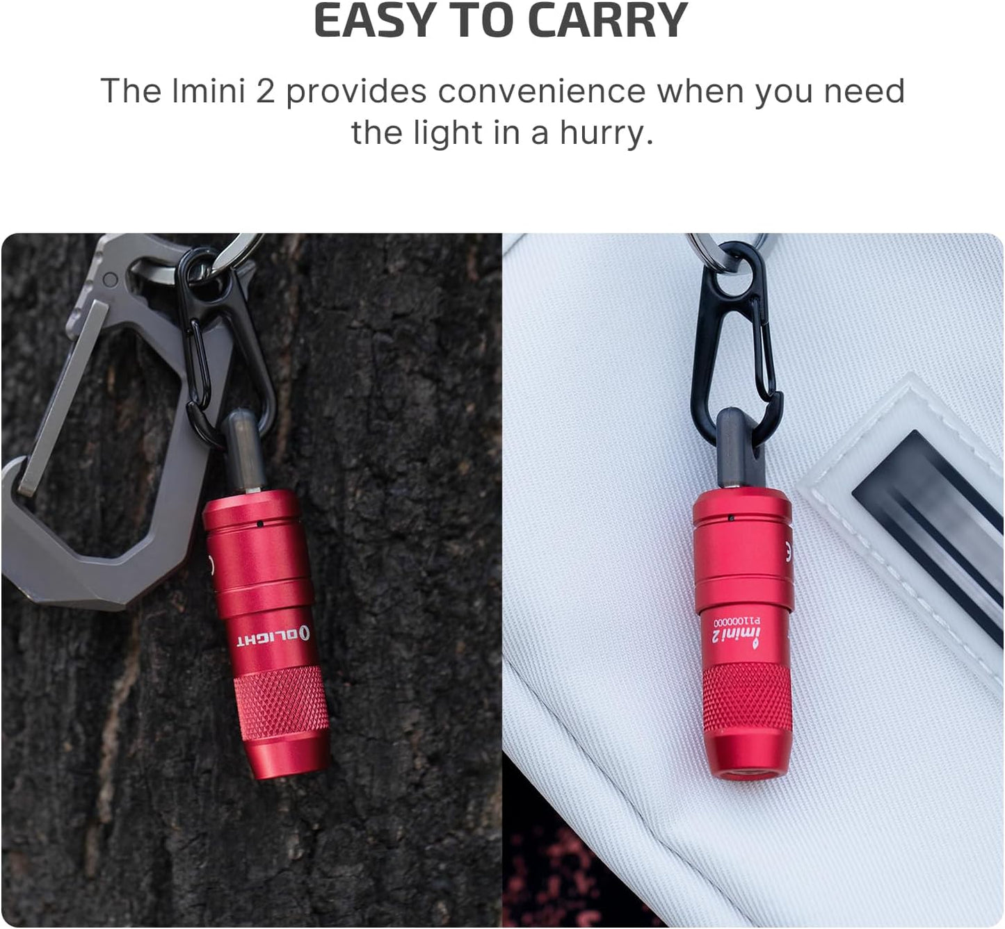 IMINI 2 EDC Rechargeable Keychain Flashlight, 50 Lumens Compact and Portable Mini LED Keyring Lights with Built-In Battery Ideal for Everyday Carry and Emergencies (Passionate Red)