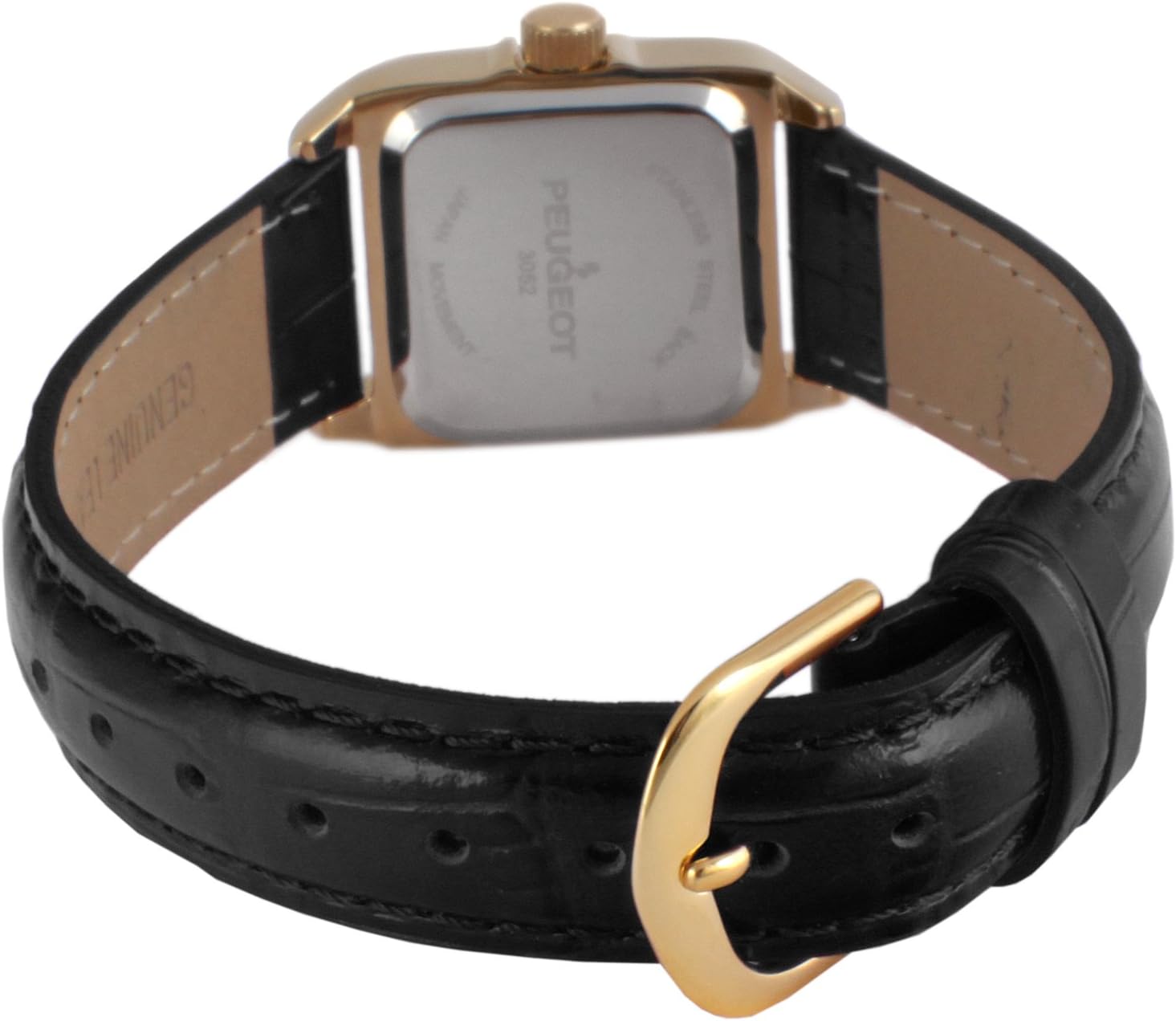 Women'S 14K Gold-Plated Tank Crystal Bezel Roman Numeral Black Leather Band Watch 3052BK