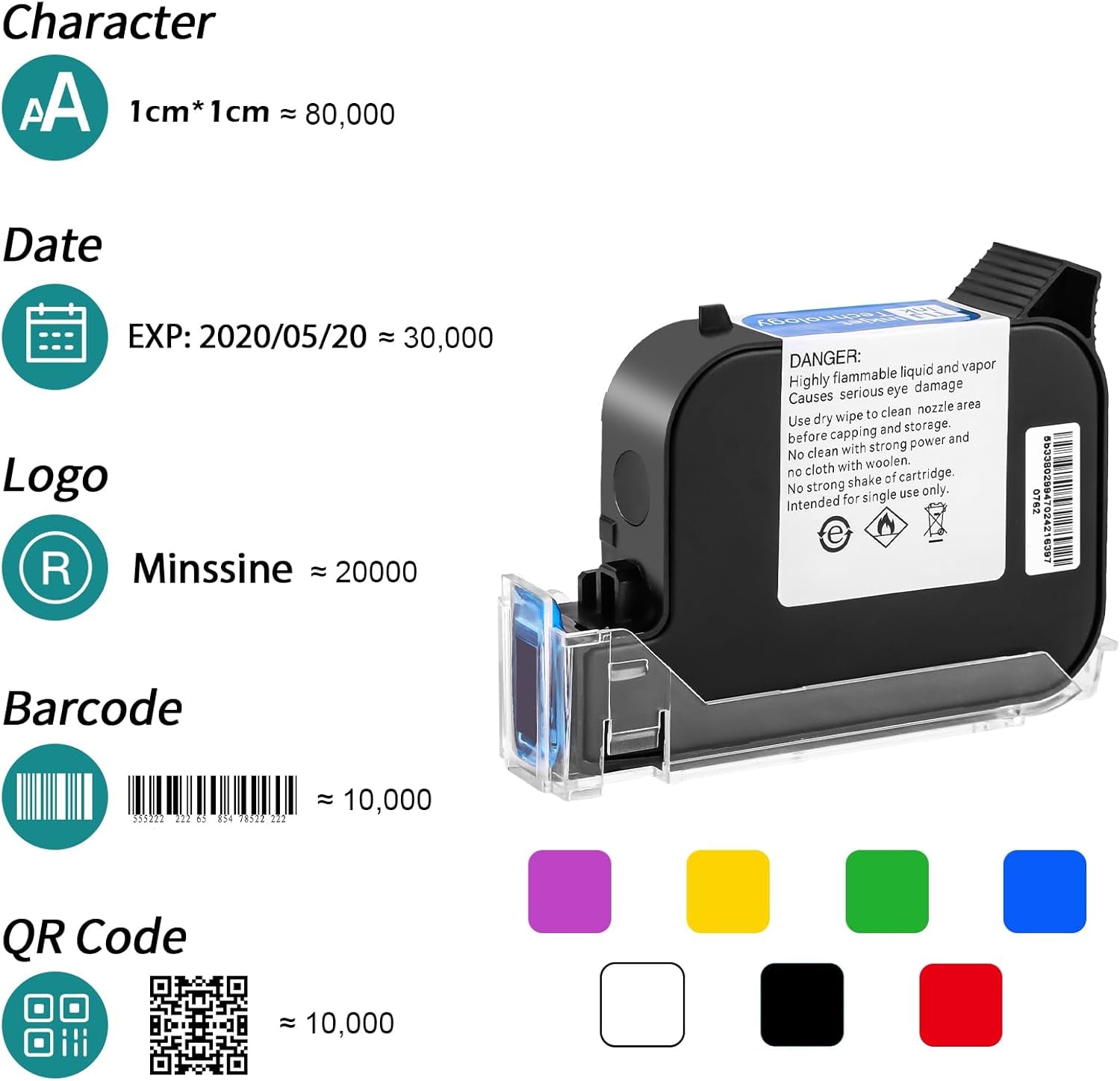 1PC Original 42Ml Solvent Ink Cartridge Replacement for Handheld Inkjet Printer Z10/C10/M10/M12/M11, High Adhesion and Quick Dry, Compatible for 0.5Inch/12.7Mm Nozzle Coding Machine (White)