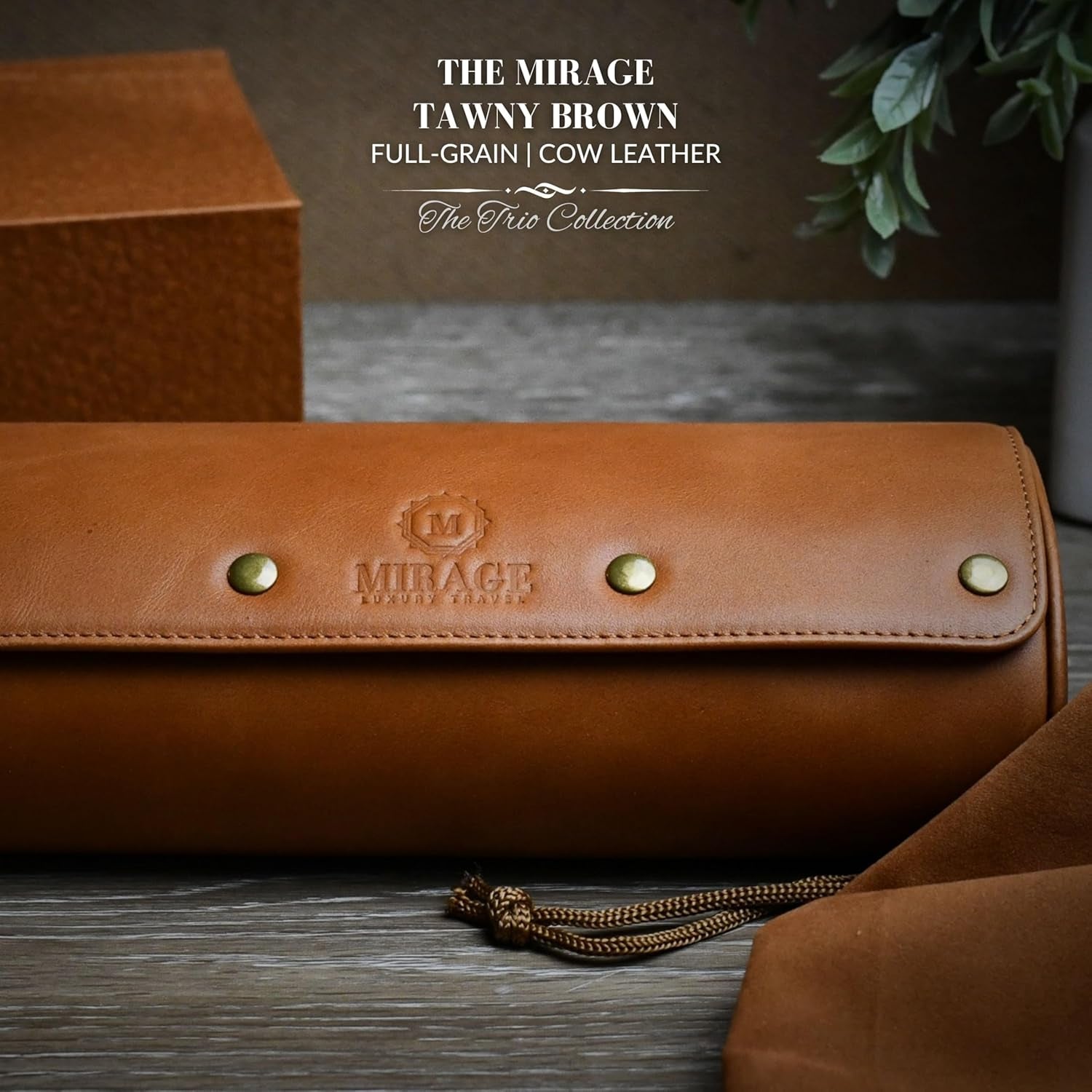 Watch Travel Case for Men – Leather Watch Roll Case Organizer – 3 Watches - Brown Full Grain Cow Leather
