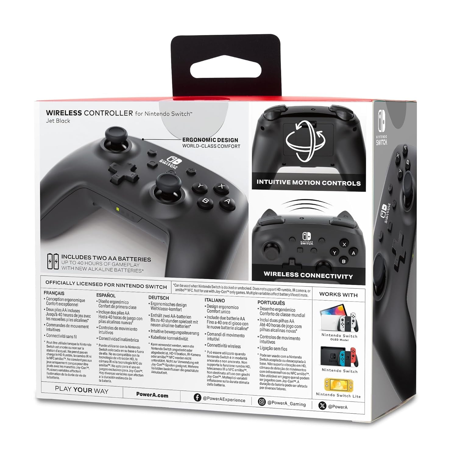 Wireless Controller for Nintendo Switch - Jet Black, Nintendo Switch - OLED Model, Nintendo Switch Lite, Gamepad, Game Controller, Bluetooth Controller, Motion Controls, Officially Licensed