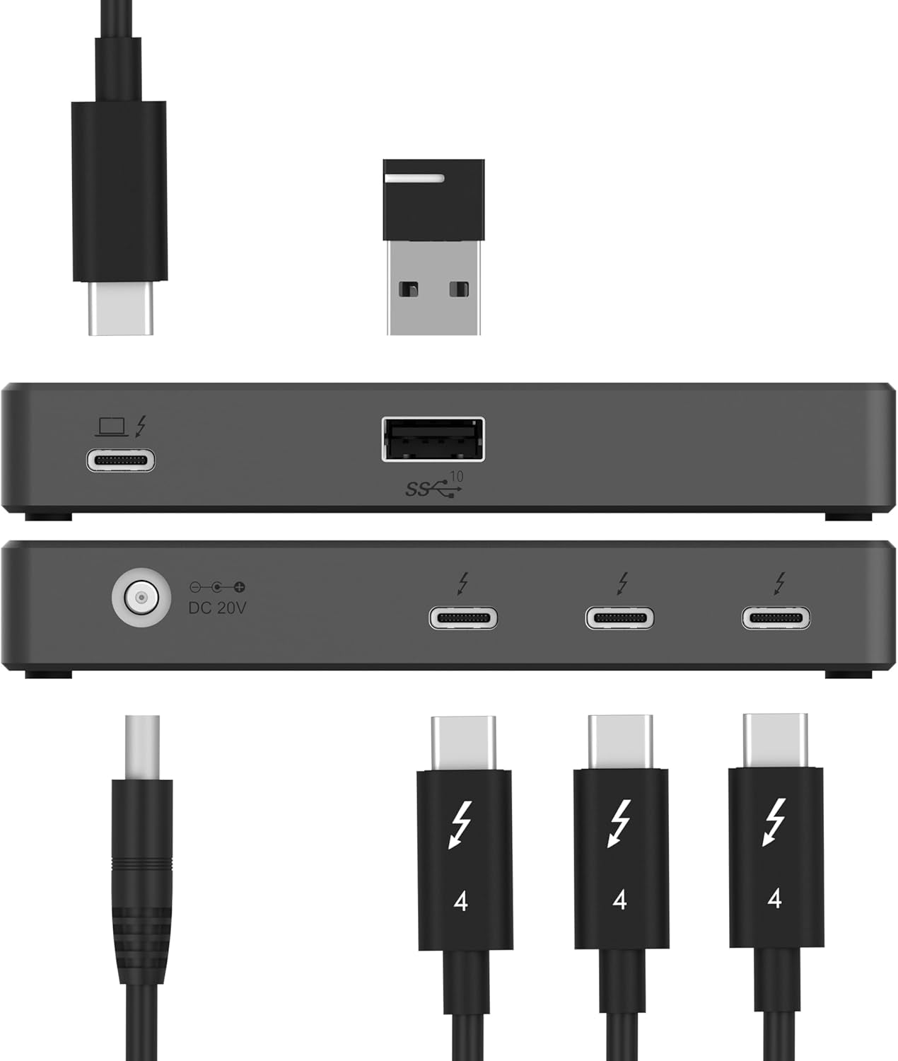 Thunderbolt 4 Hub, 60W Charging USB-C Dock for Laptops, 3X TB4 + 1X USB-A, Supports Dual 4K@60Hz or 8K@60Hz Display, Certified TB4 Cable, Macos/Windows Compatible (HB-TBT4)