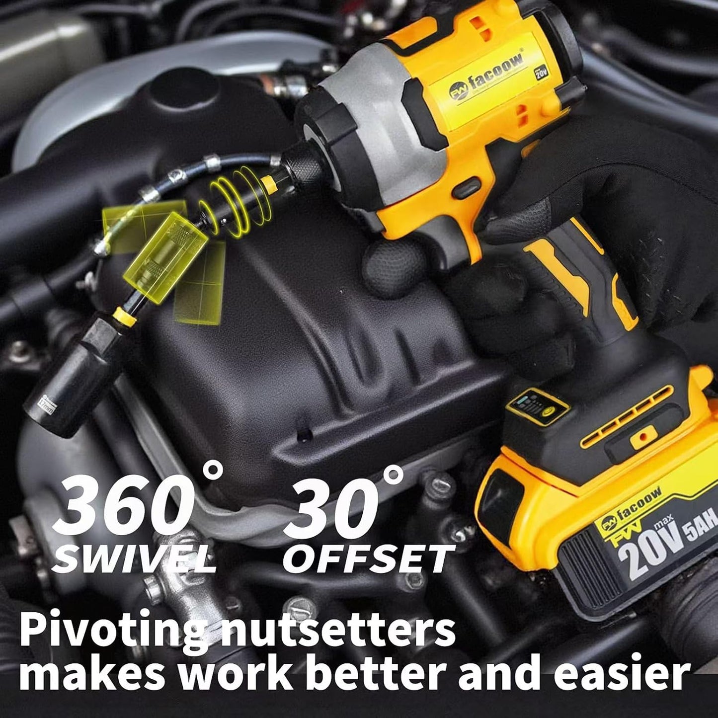 55PCS Impact Nut Driver Set, Deep Nut Driver Set with Wing Nut Driver, Metric & SAE Magnetic Nut Driver Sets with Pivoting Nutsetter Quick-Release Extention, Impact Bits with Socket Adapter