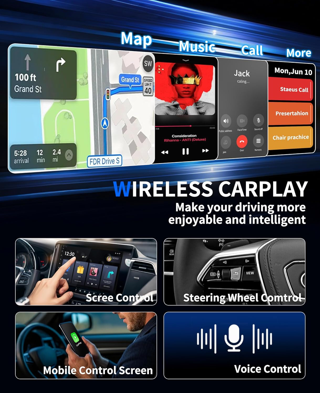 Wireless Carplay Adapter, 2025 Upgraded 2-In-1 Mini Size Carplay & Android Auto, Convert Wired to Wireless with USB & Usb-C/Type-C, Plug & Play, Stable Control & No Delay, with Iphone & Android