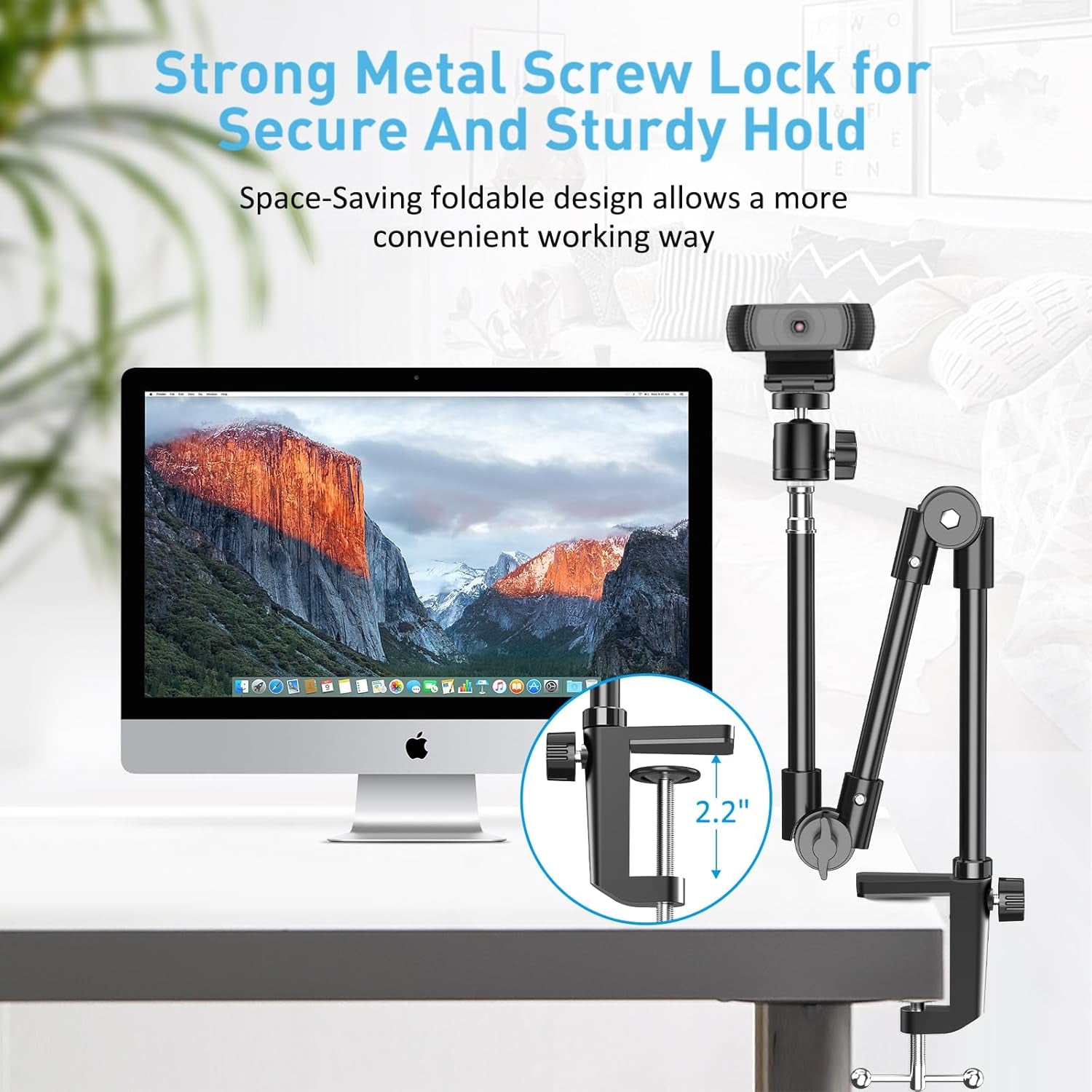 Webcam Stand Camera Mount with Phone Holder, 22 Inch Foldable Flexible Gooseneck Cell Phone Clamp & Table Projector Mount, for Logitech C922 C930E C920S C920 C960 Brio 4K, Gopro Hero 8 7 6 5