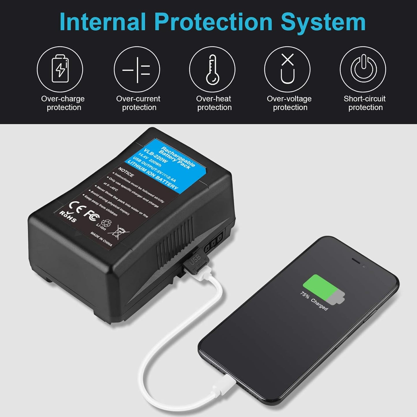 220Wh 15000Mah V Mount Battery/Dtap Battery with D-TAP DC USB Ports V Lock Battery for Sony Video Cameras Camcorders Broadcast LED Lights Monitors Replacement Brick for DSLR