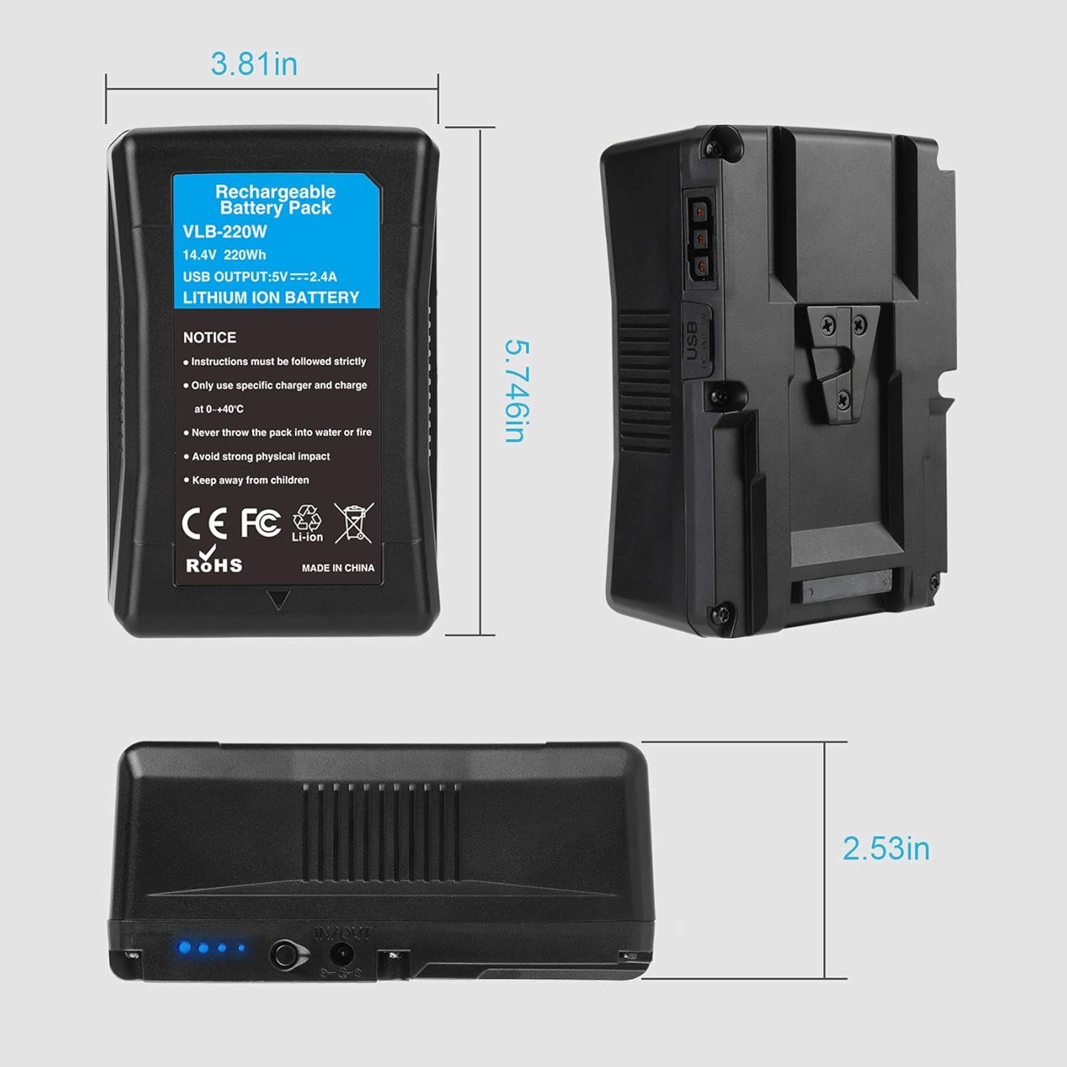 220Wh 15000Mah V Mount Battery/Dtap Battery with D-TAP DC USB Ports V Lock Battery for Sony Video Cameras Camcorders Broadcast LED Lights Monitors Replacement Brick for DSLR