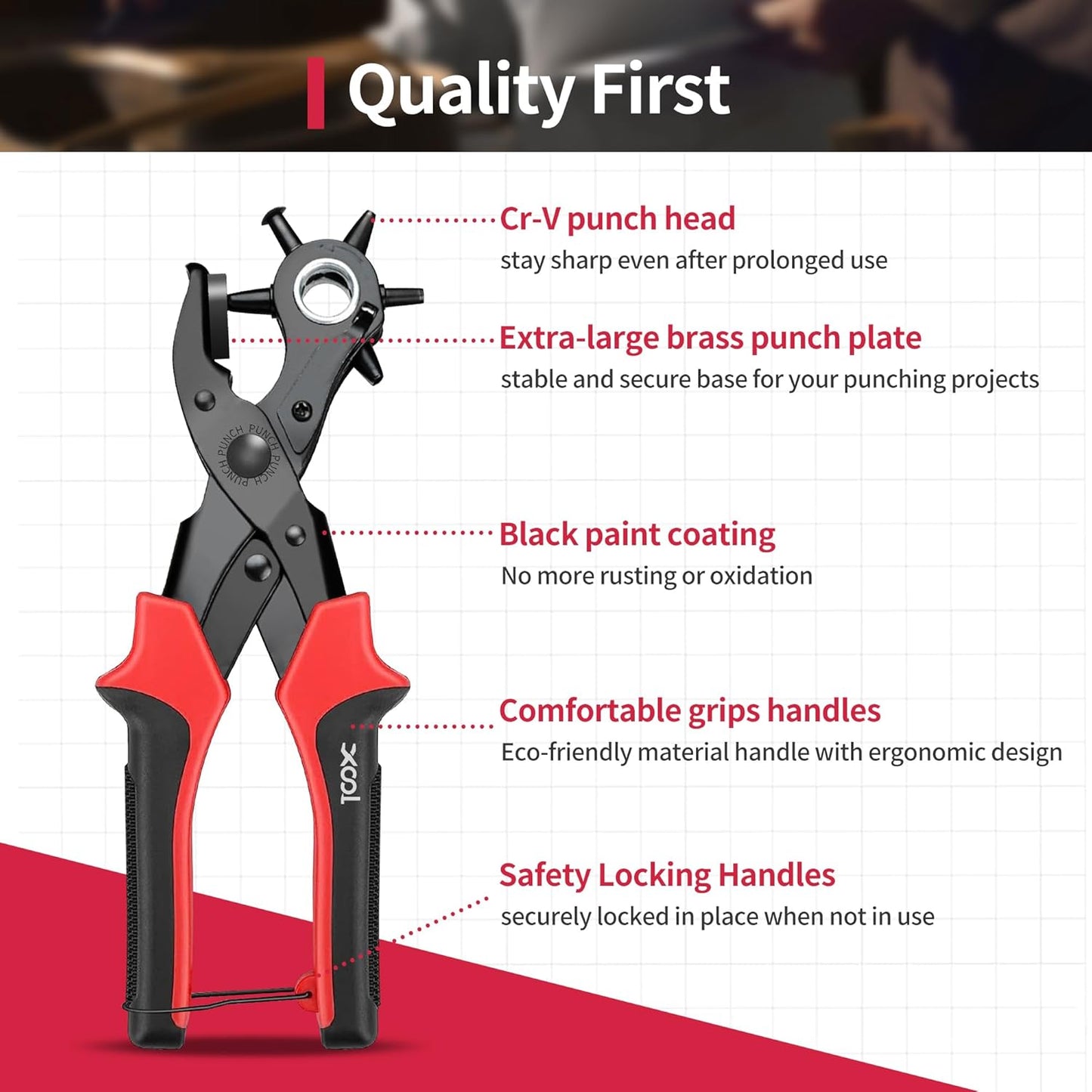 Revolving Punch Plier Kit, Leather Hole Punch Set for Belts, Watch Bands, Straps, Dog Collars, Saddles, Shoes, Fabric, DIY Home or Craft Projects, Heavy Duty Rotary Puncher, Multi Hole Sizes Make