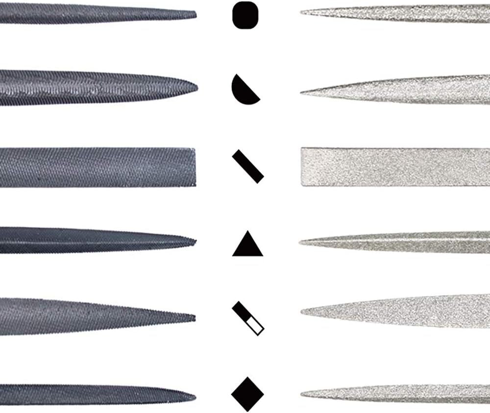2 Sets Carbon Steel File and Diamond File(Total 12Pcs), Suitable for Metal, Wood, Jewelry, Model, DIY and Nearly All Uses, Packed in a Carry Bag.