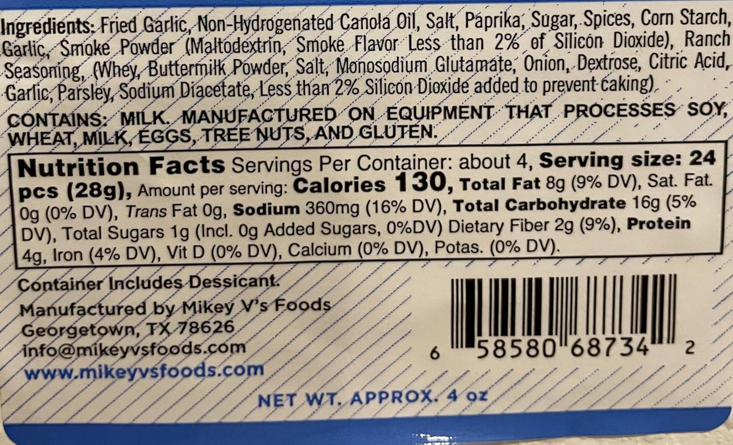 Ranch "Gator Toes", Deep Fried Garlic Snacks, 4Oz.