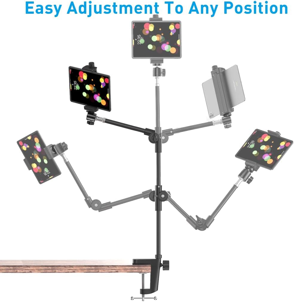 Webcam Stand Camera Mount with Phone Holder, 22 Inch Foldable Flexible Gooseneck Cell Phone Clamp & Table Projector Mount, for Logitech C922 C930E C920S C920 C960 Brio 4K, Gopro Hero 8 7 6 5