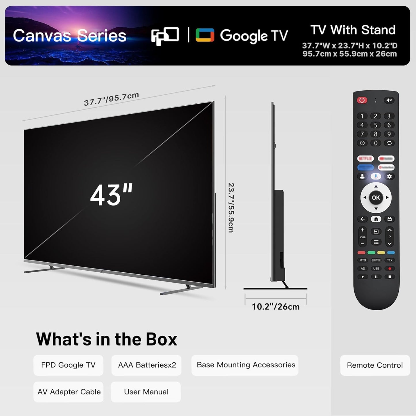43 Inch Smart TV 4K UHD LED TV Flat Screen Google TV with Google Cast, Bluetooth, HDMI, Streaming Live, HDR 10, Dolby Vision, Ultra Slim Television(Canvas-Series, CG43-C3, 2025)