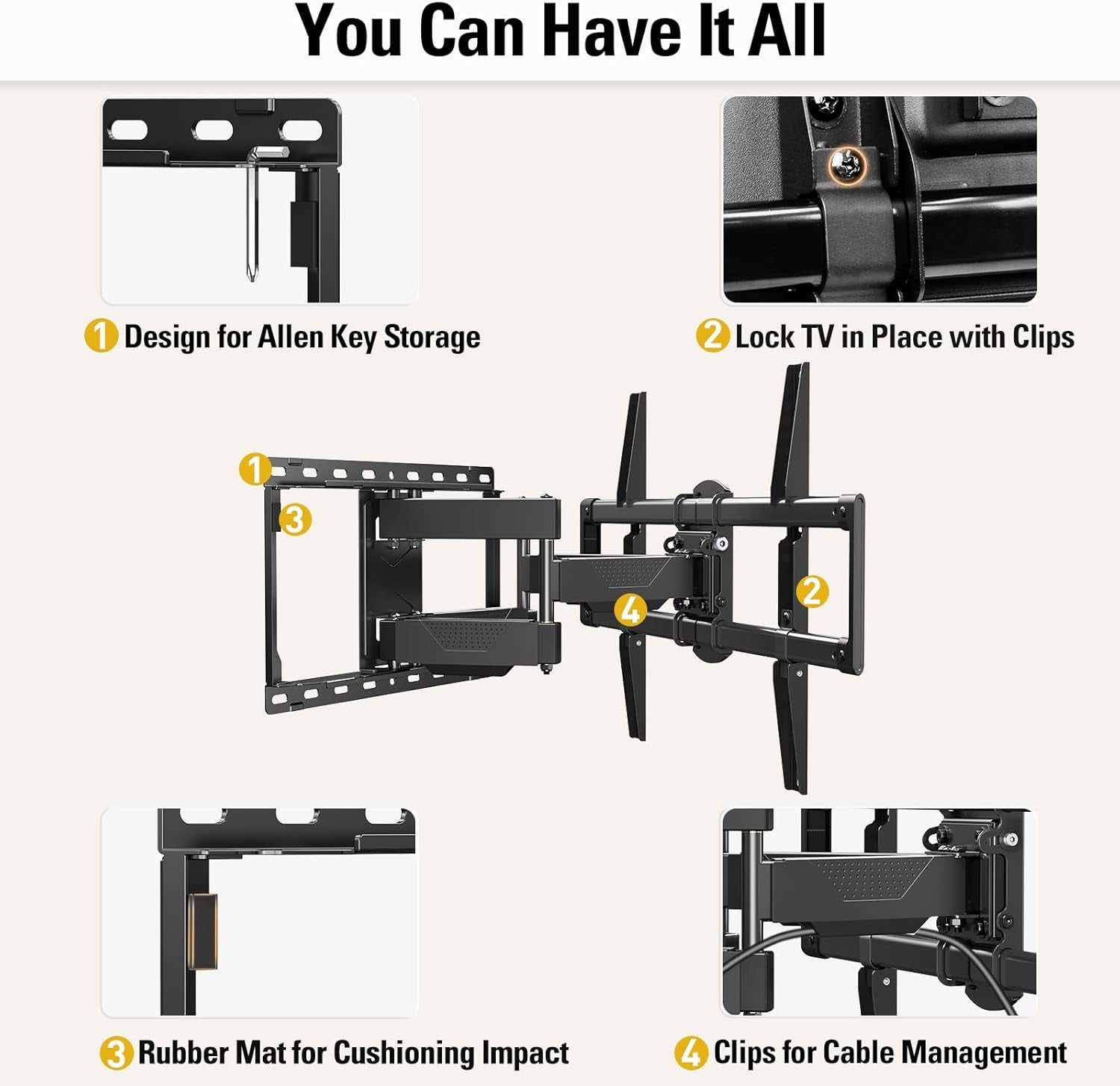 UL Listed TV Wall Mount for Most 42-84 Inch TV, Full Motion TV Mount with Swivel and Tilt, TV Bracket with Articulating Dual Arms, Fits 16Inch Studs, Max VESA 600X400 Mm, 100 Lbs,Md2617