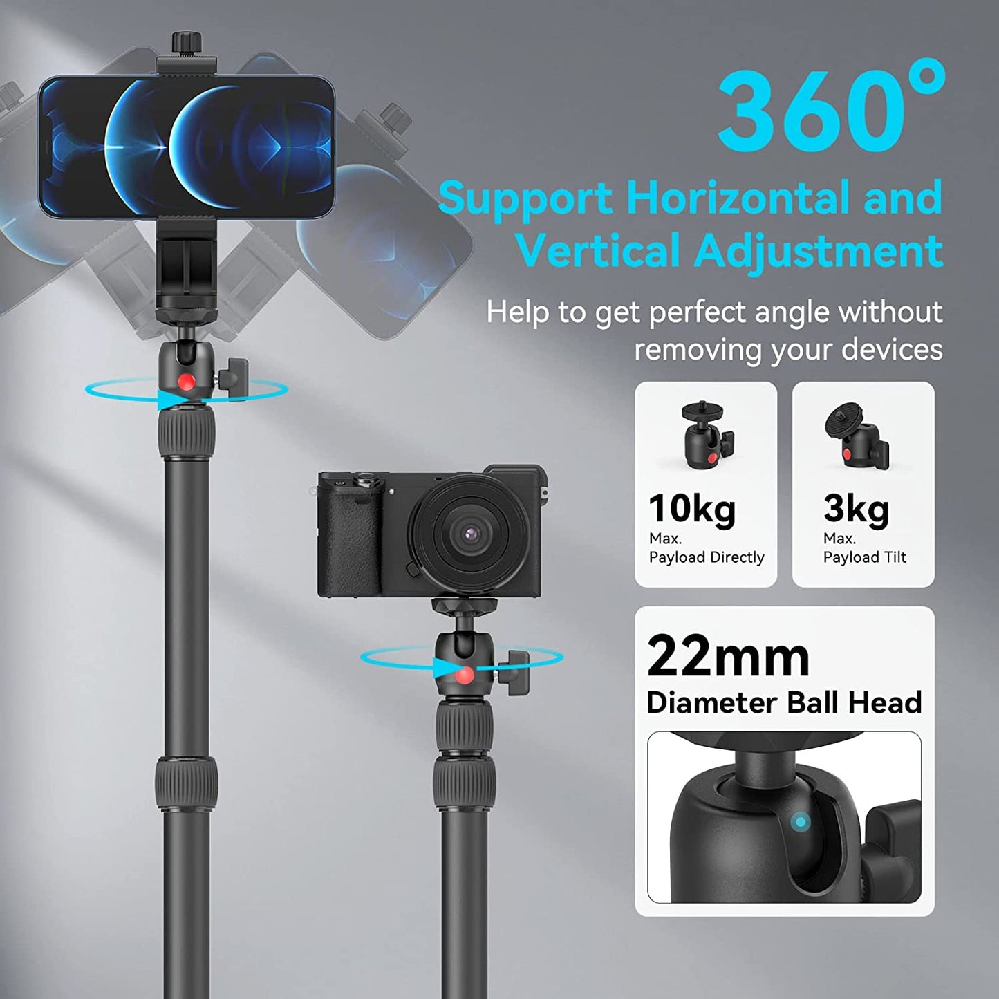Camera Desk Mount Table Stand with Magic Arm and 1/4" Ball Head, 13"-35.4" Adjustable Light Stand, Tabletop C Clamp for DSLR Camera, Ring Light, Live Streaming, Photo Video Shooting - 3992