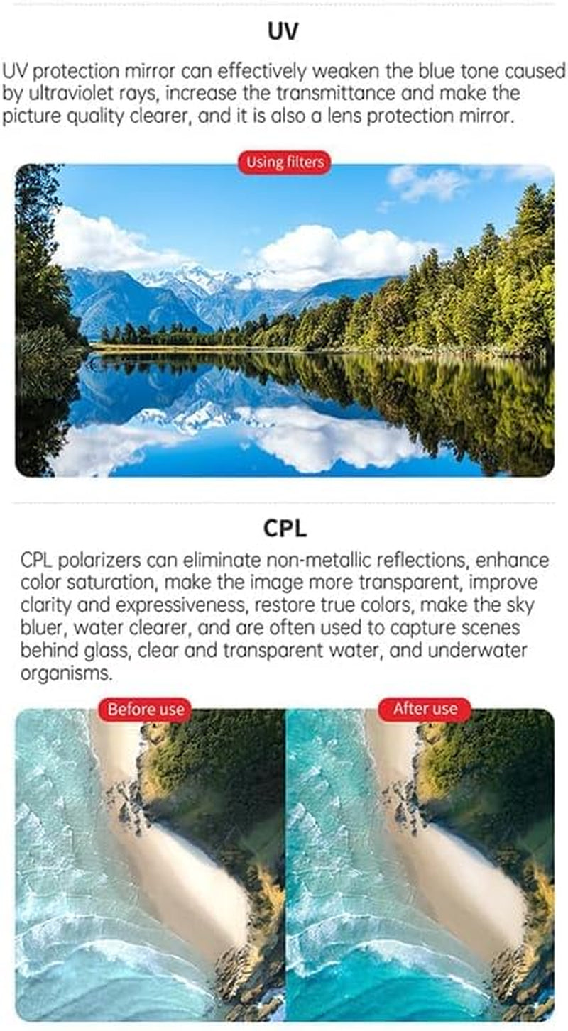 Lens Filter/Filter Set for DJI Avata 2 Drone Waterproof, Uv-Blocking Multi-Layer Coated HD Neutral Density Filter (UV/CPL/ND8/ND16/ND32/ND64/STAR/NIGHT)