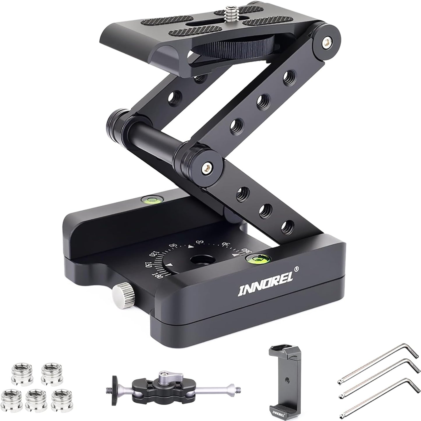 Z-Flex Tilt Tripod Head- MH5 CNC Aluminum Alloy All Metal Flexible Folding Z Pan 360° Horizontal Rotation with 1/4" and 3/8" Screws, Max Load 6.61Lb for Canon Nikon Sony DSRL Camcorder Slider