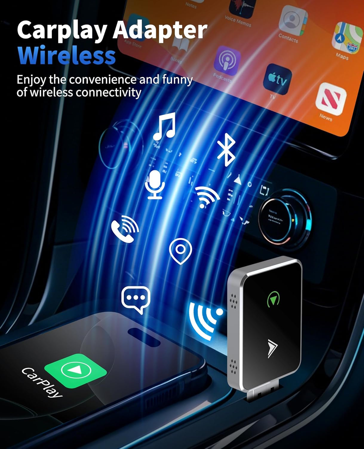 Wireless Carplay Adapter, 2025 Upgraded 2-In-1 Mini Size Carplay & Android Auto, Convert Wired to Wireless with USB & Usb-C/Type-C, Plug & Play, Stable Control & No Delay, with Iphone & Android