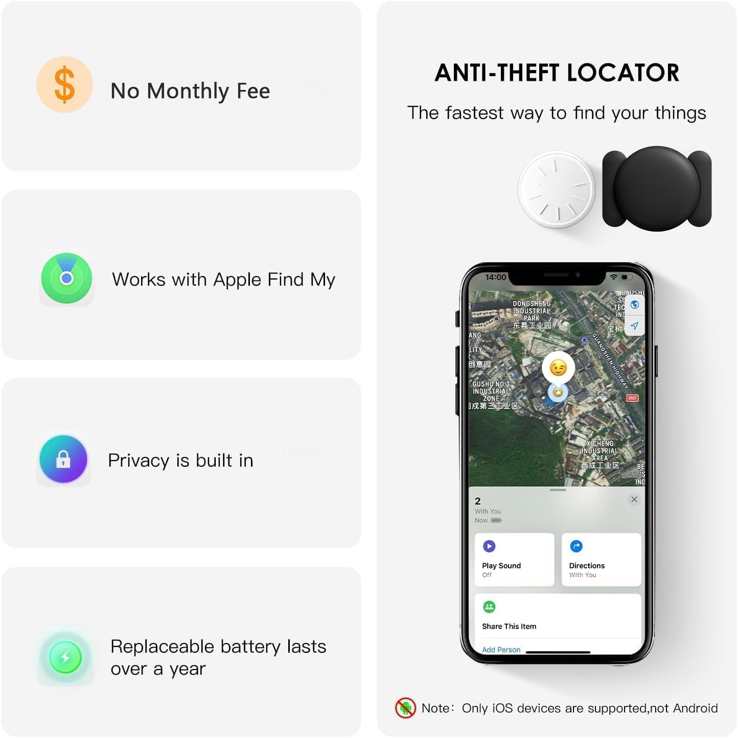 Tracker Device for Car,Vehicles,Mini Hidden Car Tracker with Magnetic Case,No Monthly Fee Real Time GPS Car Tracker Works with Apple Find My (Ios Only) (Black,2Pcs)
