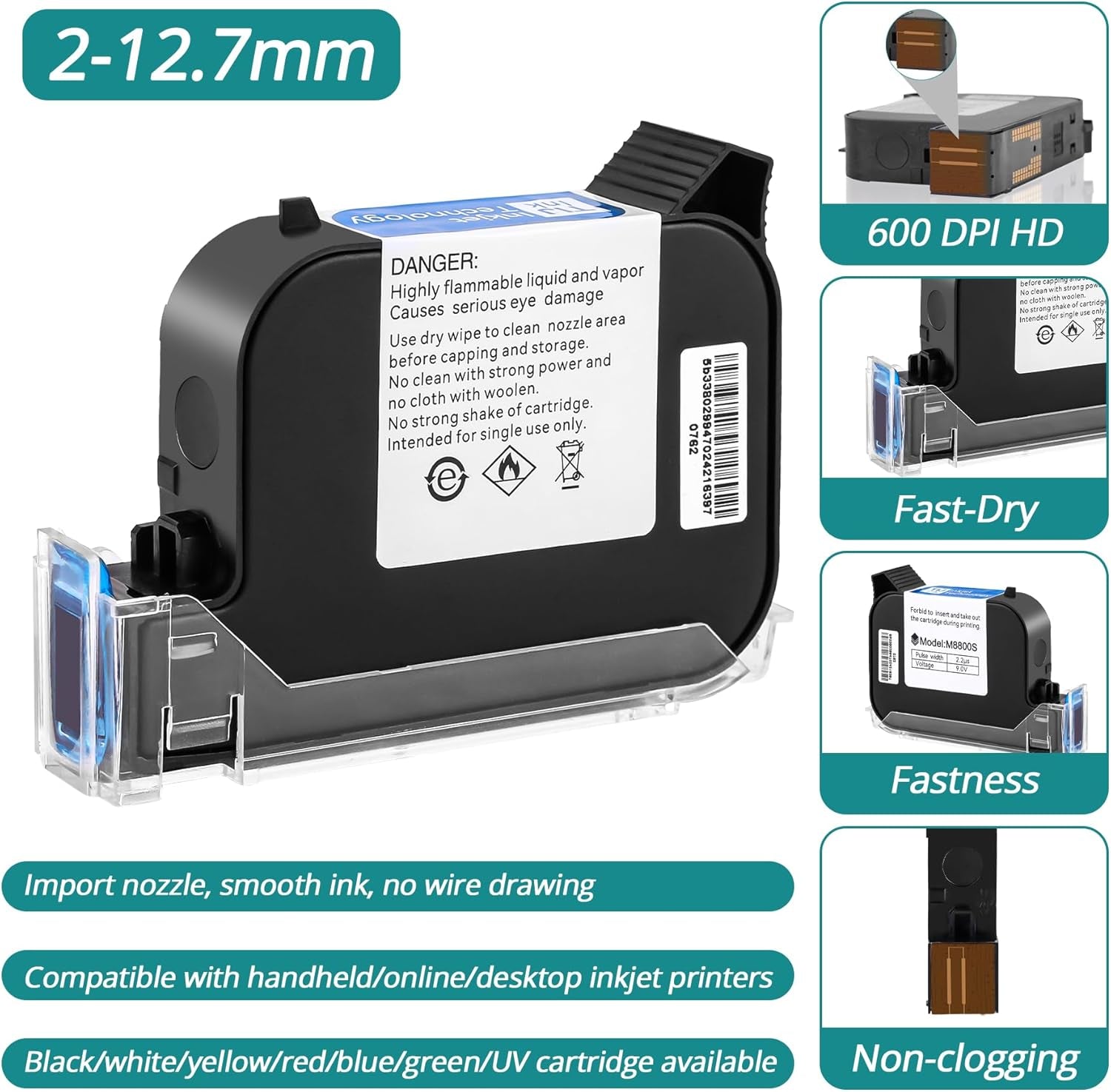 1PC Original 42Ml Solvent Ink Cartridge Replacement for Handheld Inkjet Printer Z10/C10/M10/M12/M11, High Adhesion and Quick Dry, Compatible for 0.5Inch/12.7Mm Nozzle Coding Machine (White)
