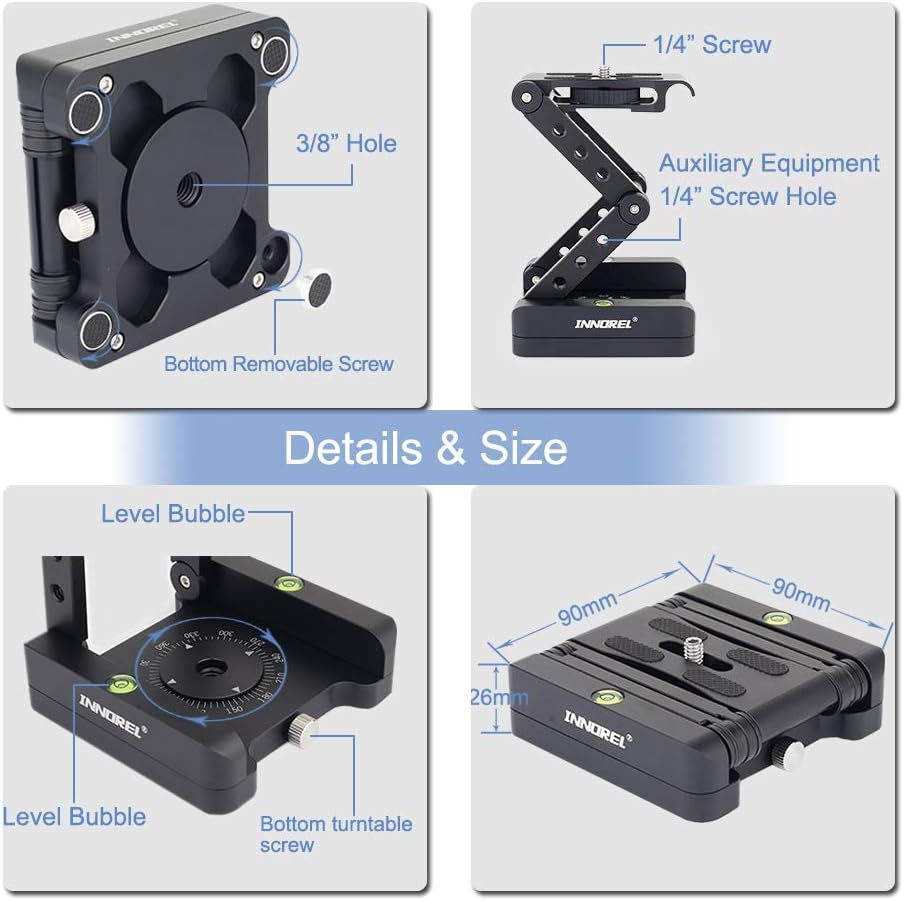 Z-Flex Tilt Tripod Head- MH5 CNC Aluminum Alloy All Metal Flexible Folding Z Pan 360° Horizontal Rotation with 1/4" and 3/8" Screws, Max Load 6.61Lb for Canon Nikon Sony DSRL Camcorder Slider