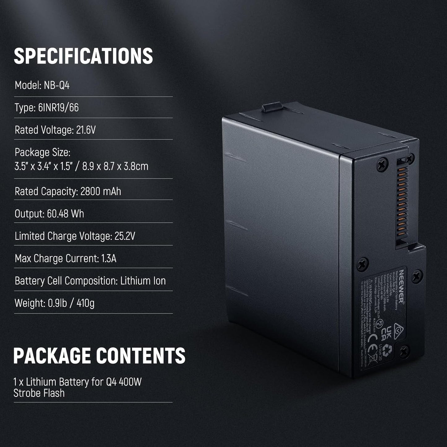 Q4 Battery Pack 21.6V/2800Mah Lithium Rechargeable Battery Replacement Only Q4 Studio Flash Strobe Light, NB-Q4