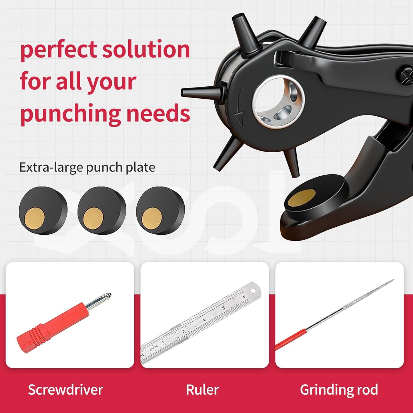 Revolving Punch Plier Kit, Leather Hole Punch Set for Belts, Watch Bands, Straps, Dog Collars, Saddles, Shoes, Fabric, DIY Home or Craft Projects, Heavy Duty Rotary Puncher, Multi Hole Sizes Make