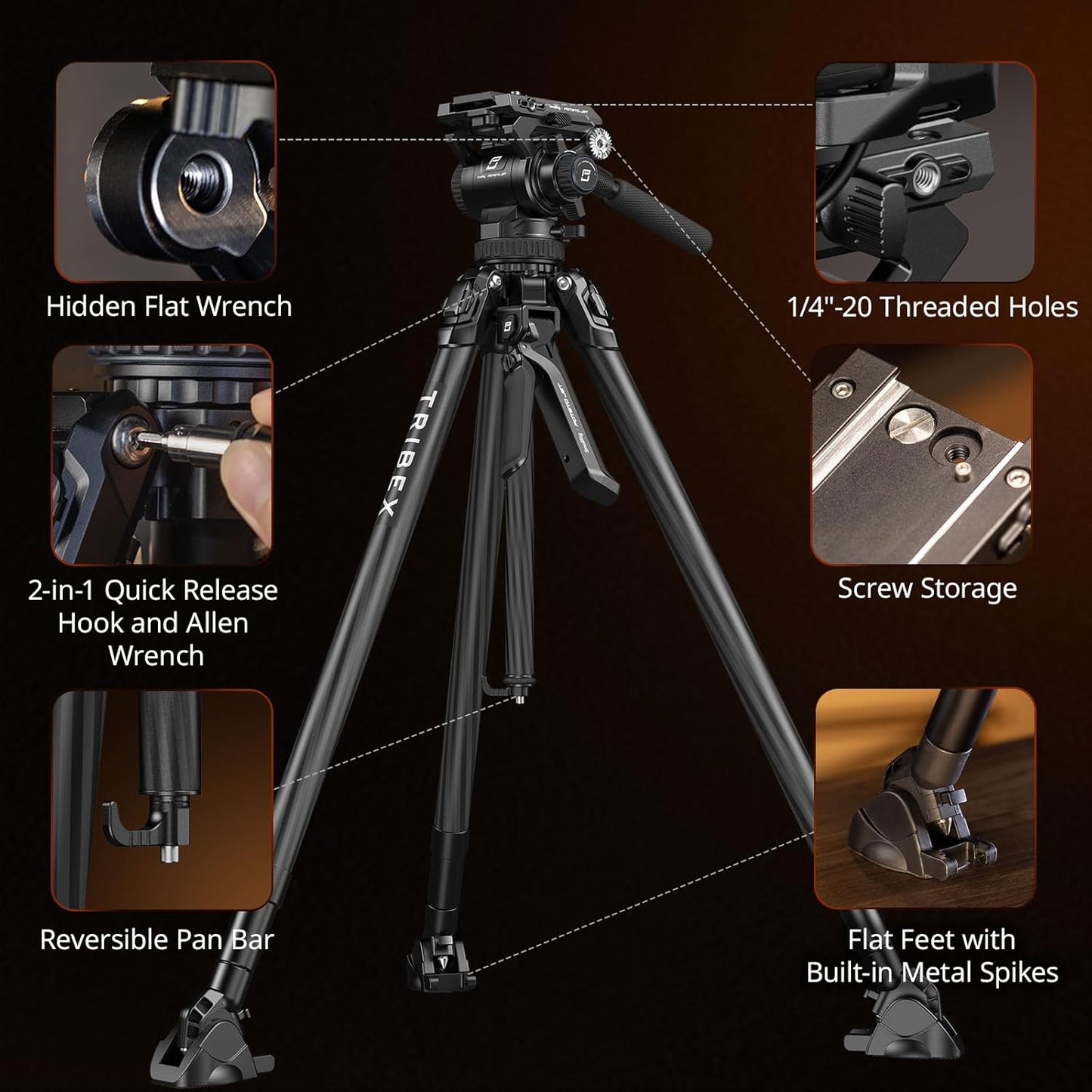 X Potato Jet Tribex Hydraulic Carbon Fiber Tripod, Fast Extend Camera Video Tripod with 4-Step Counterbalance Fluid Head, Step-Less Damping on Pan/Tilt, Load 13.2Lbs for Dslr(Standard Series)