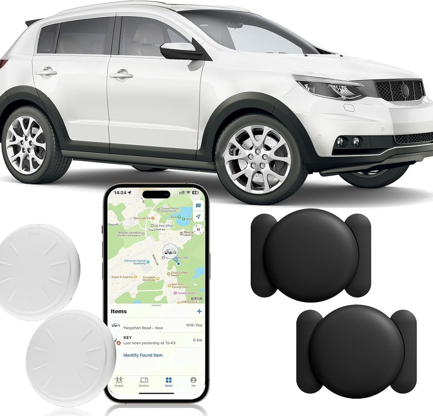 Tracker Device for Car,Vehicles,Mini Hidden Car Tracker with Magnetic Case,No Monthly Fee Real Time GPS Car Tracker Works with Apple Find My (Ios Only) (Black,2Pcs)