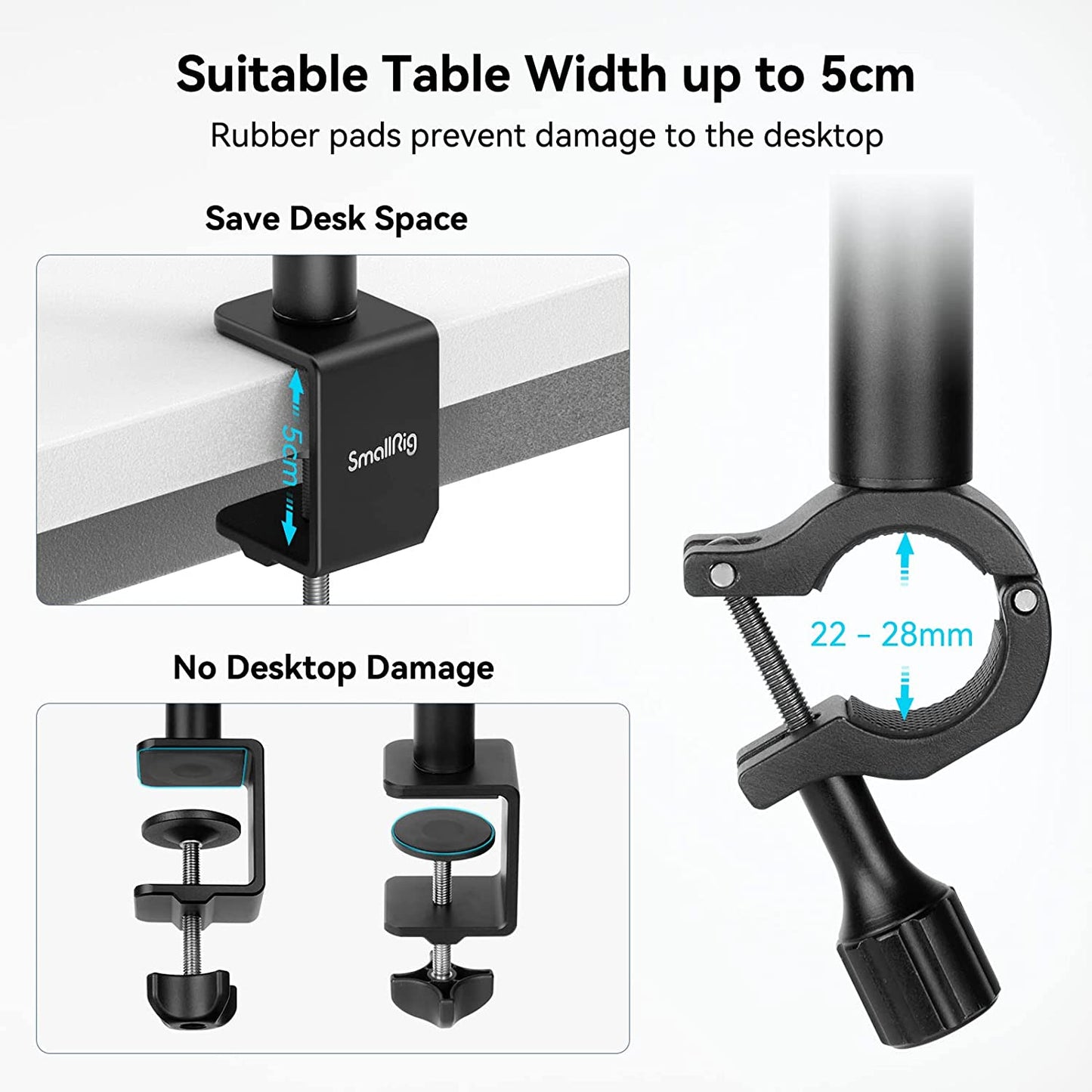 Camera Desk Mount Table Stand with Magic Arm and 1/4" Ball Head, 13"-35.4" Adjustable Light Stand, Tabletop C Clamp for DSLR Camera, Ring Light, Live Streaming, Photo Video Shooting - 3992