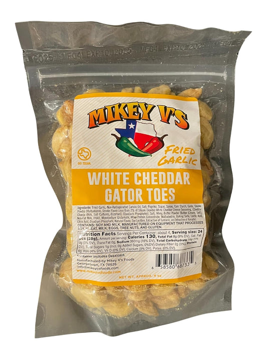 White Cheddar "Gator Toes", Deep Fried Garlic Snacks 4Oz.